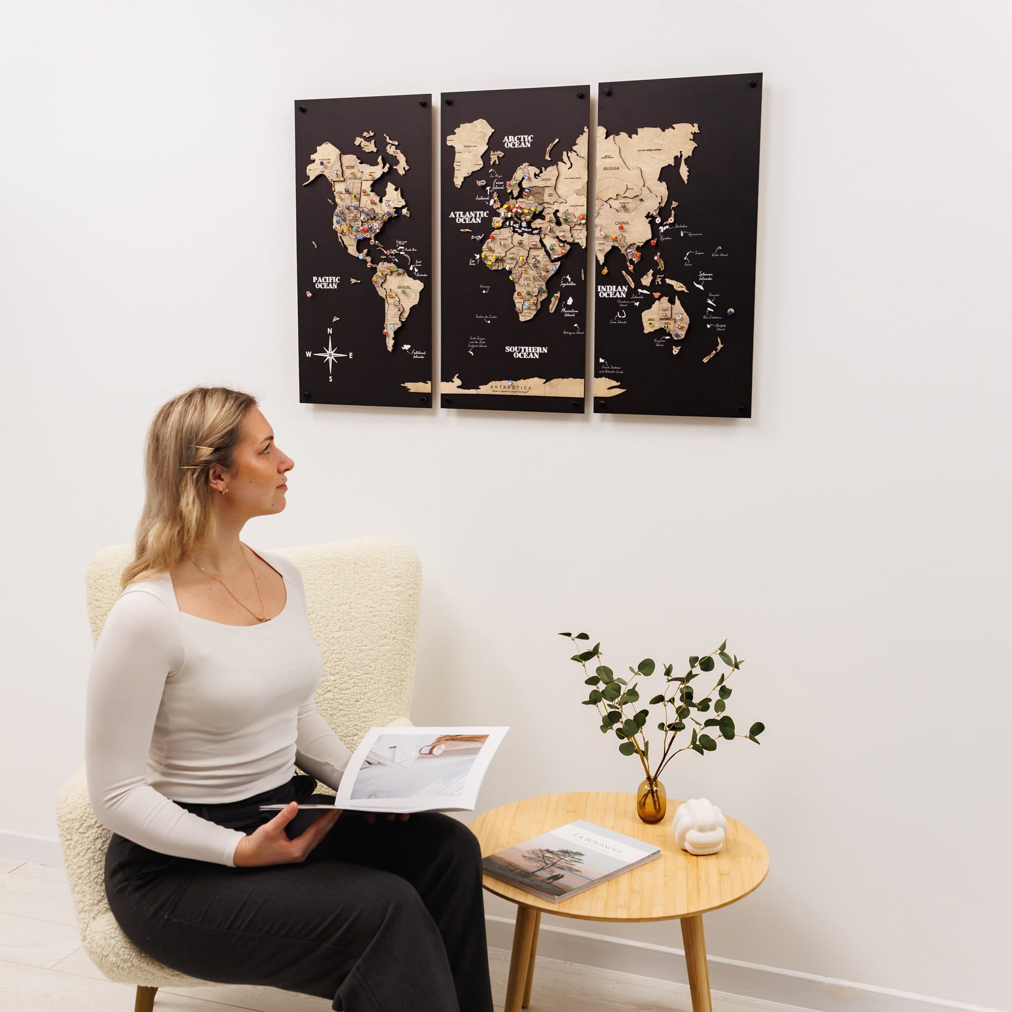 3D Wooden World Map Triptych Frameless - Terra by Enjoy The Wood 