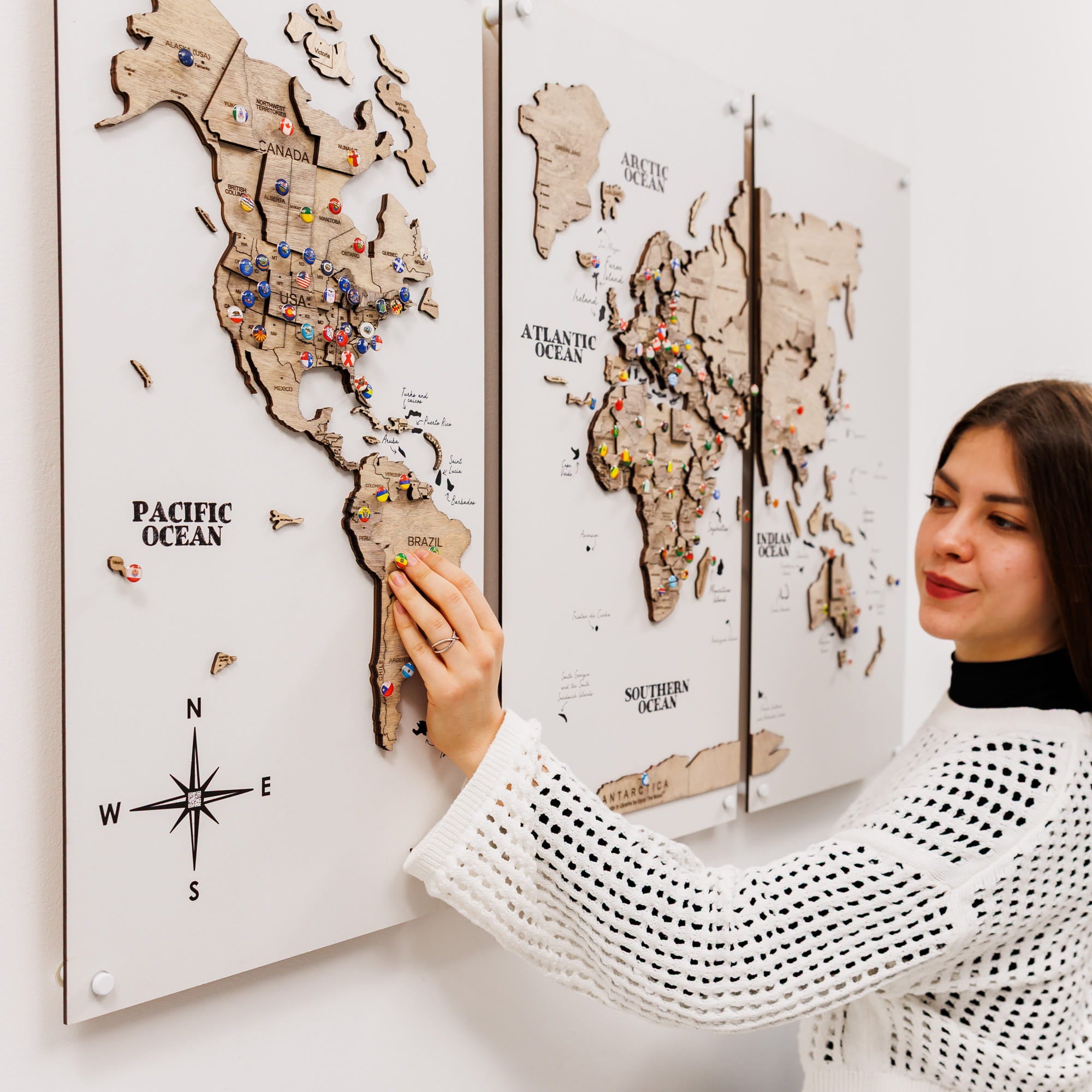 3D Wooden World Map Triptych Frameless - Terra by Enjoy The Wood 