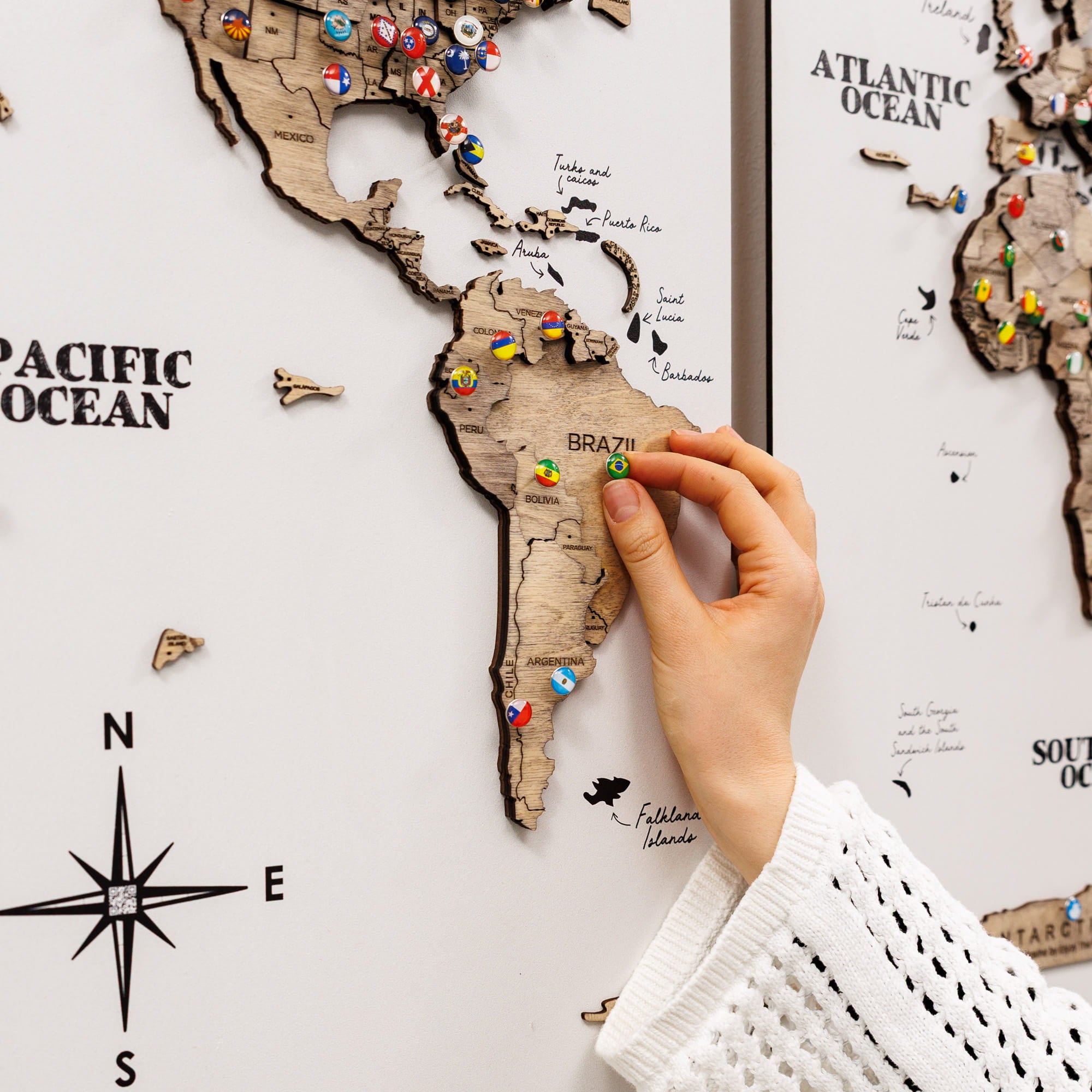 3D Wooden World Map Triptych Frameless - Terra by Enjoy The Wood 