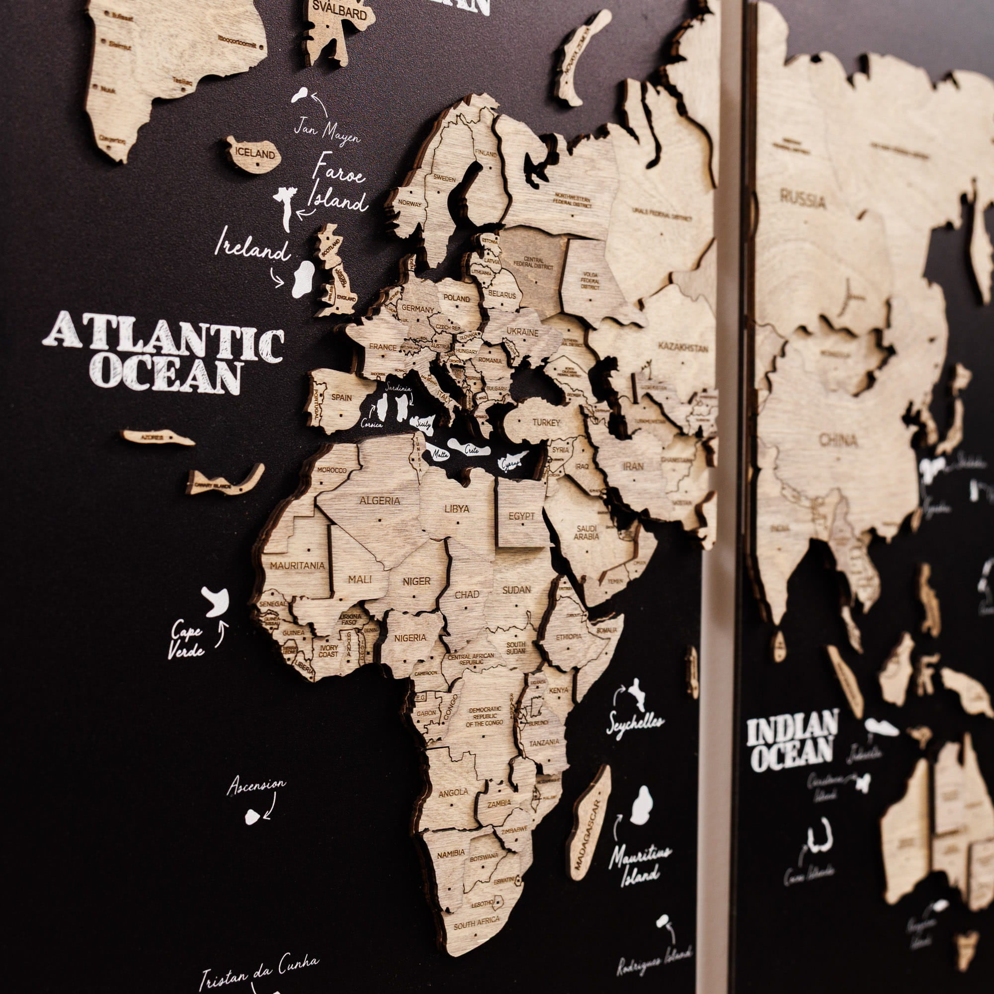 3D Wooden World Map Triptych Frameless - Terra | Enjoy The Wood
