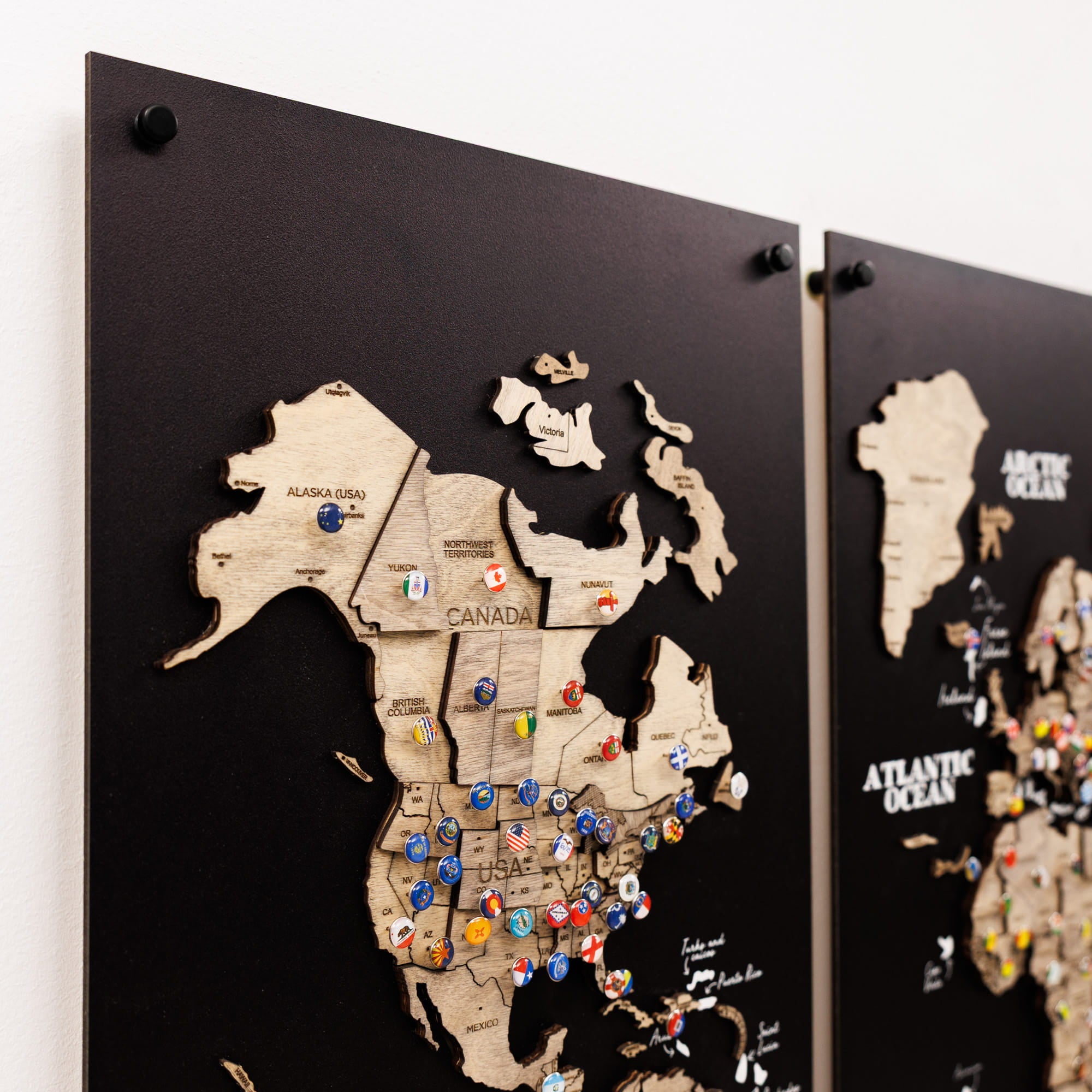 3D Wooden World Map Triptych Frameless - Terra by Enjoy The Wood 