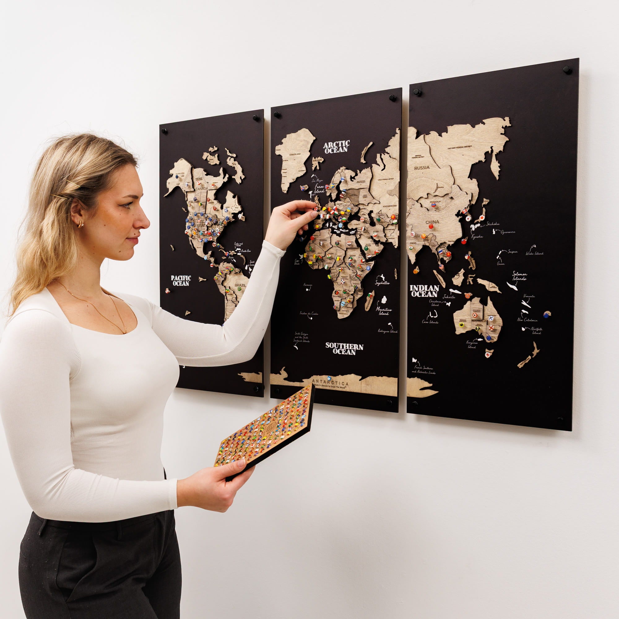 3D Wooden World Map Triptych Frameless - Terra by Enjoy The Wood 