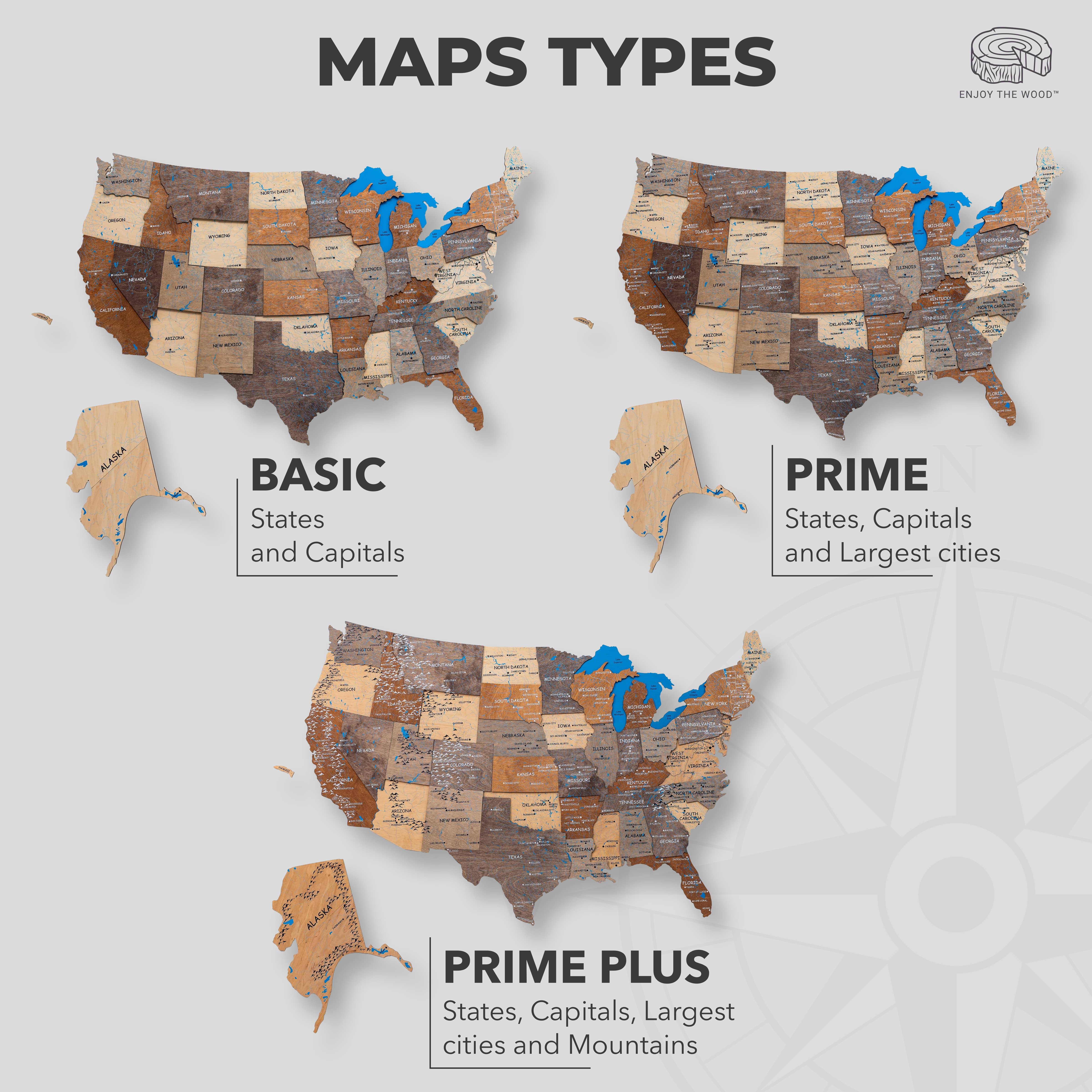 wooden map of united states