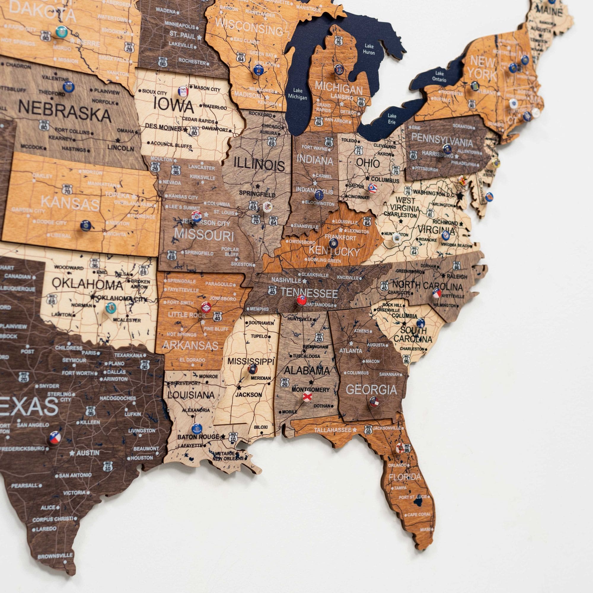 usa wall map with pins