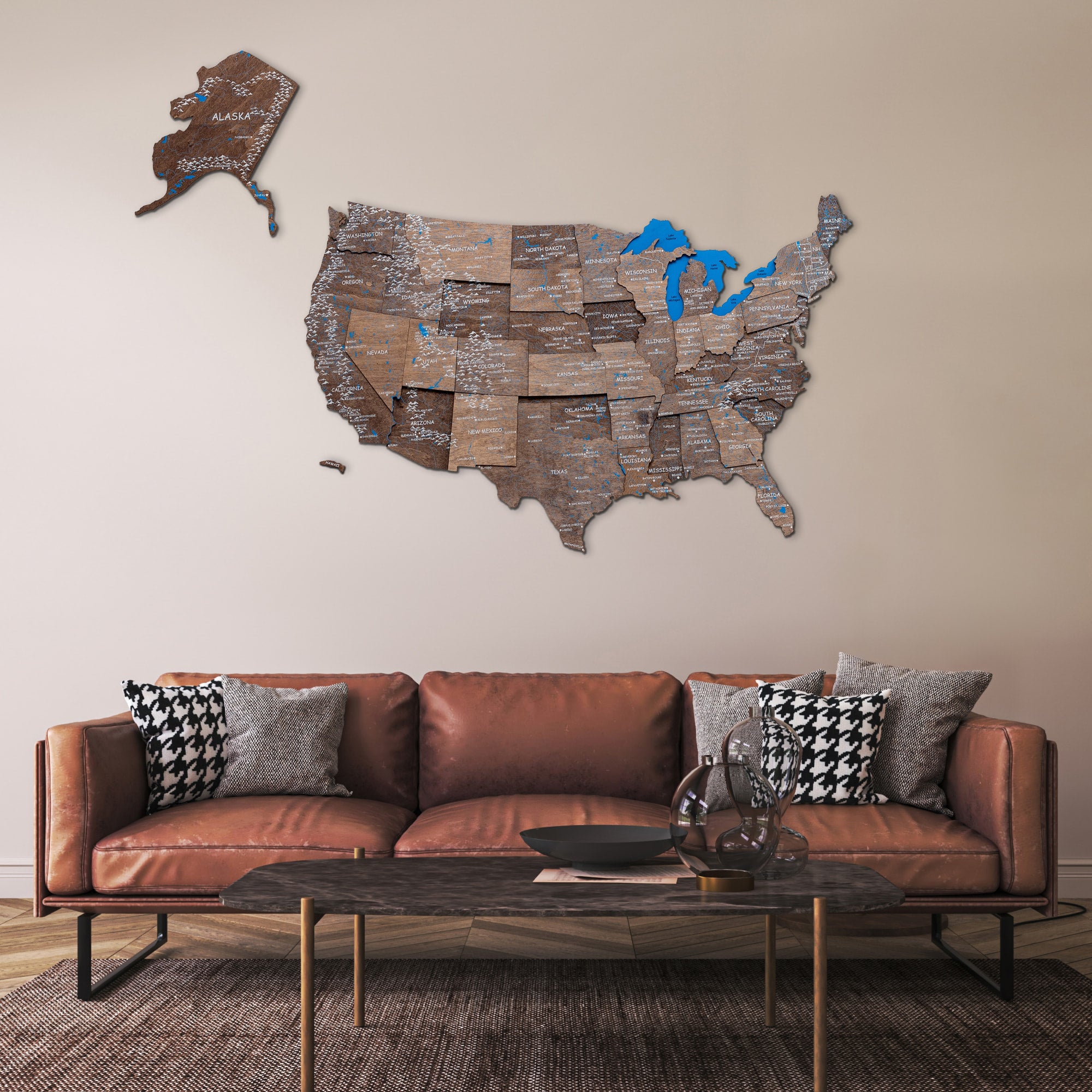 wooden map of united states