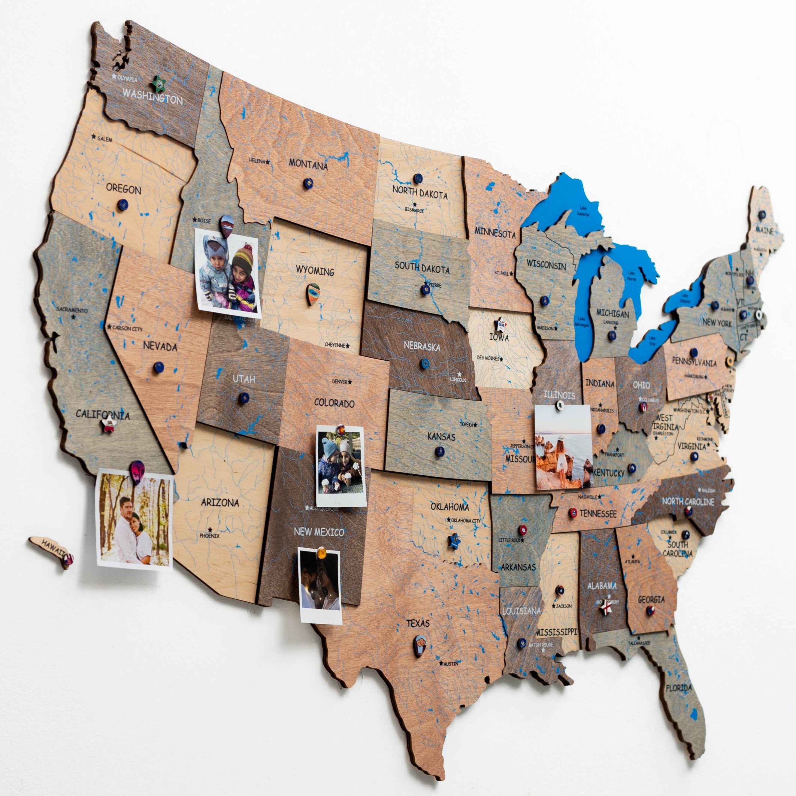 Wooden 3d Map of USA - Smokey