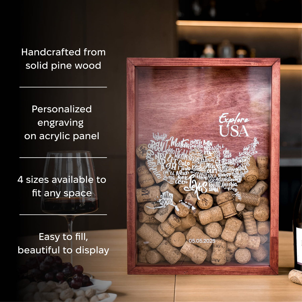 A personalized wooden shadow box