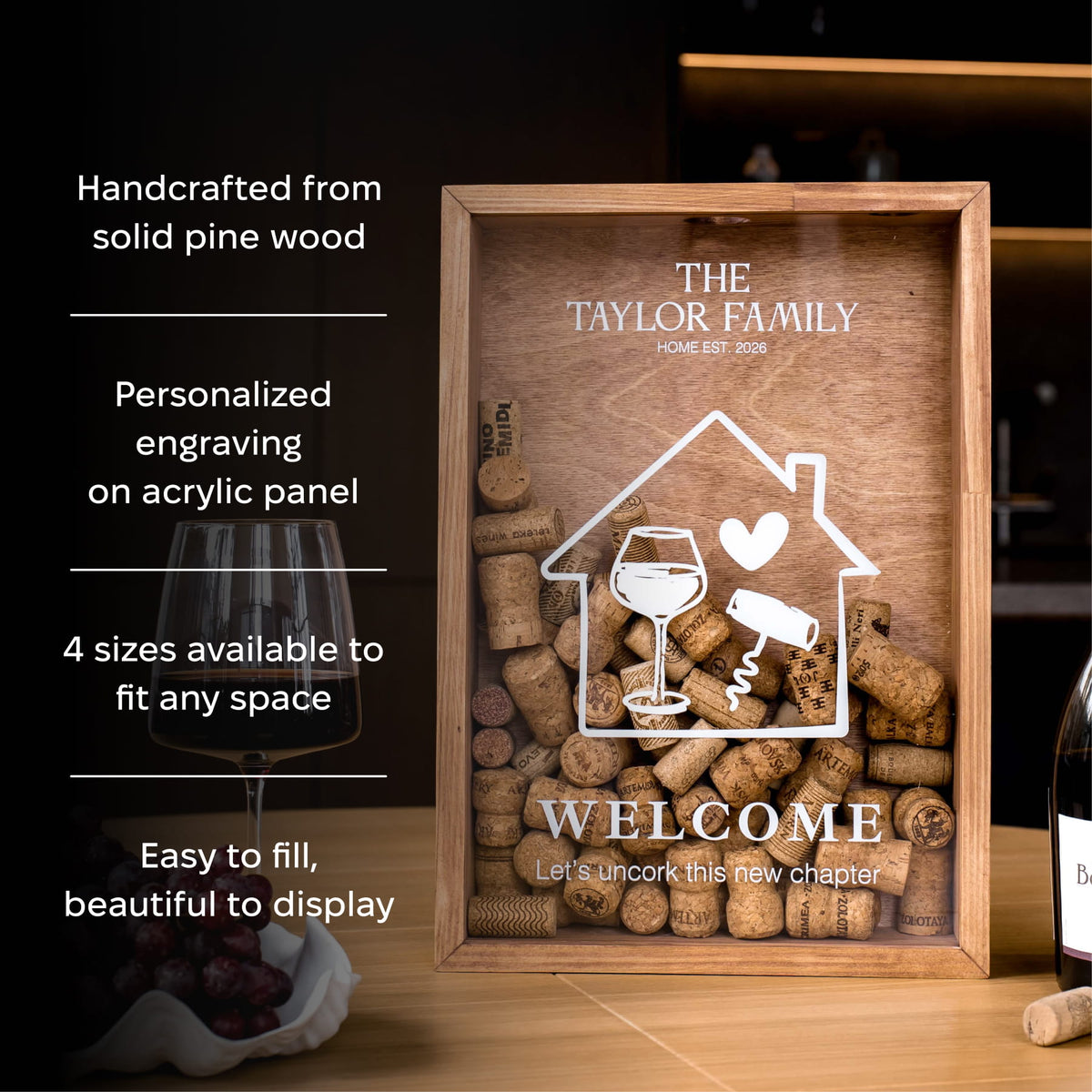 Personalized pine wood shadow box tray