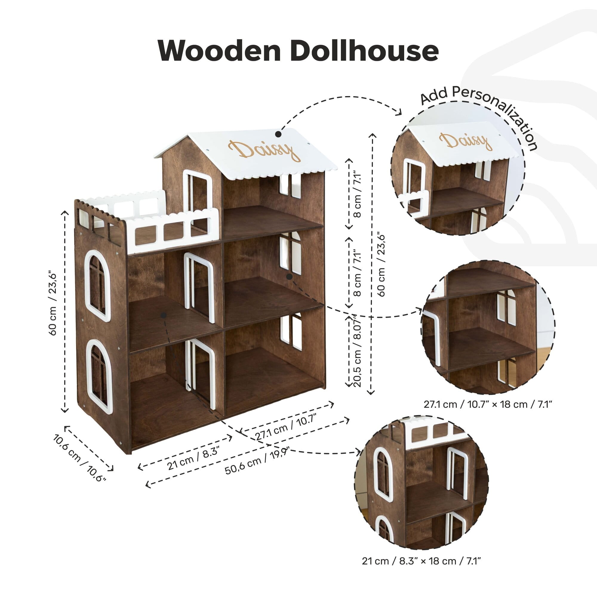 large personalized wooden dollhouse
