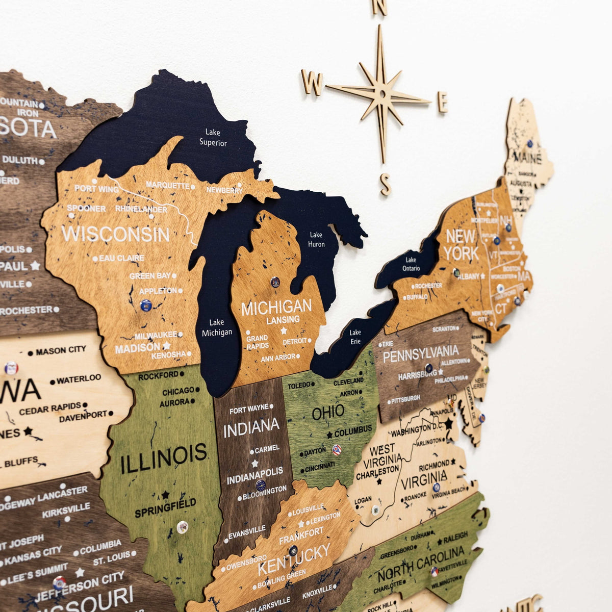 Carte 3D en bois des États-Unis-Multicolore
