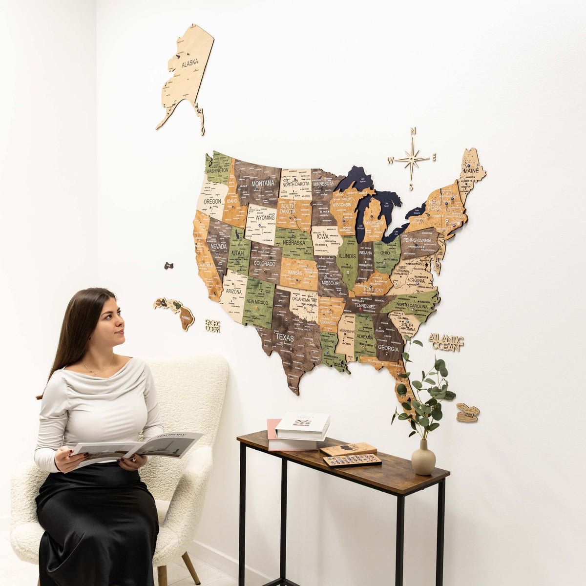 Carte 3D en bois des États-Unis-Multicolore