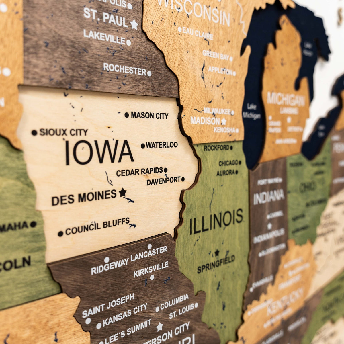 Carte 3D en bois des États-Unis-Multicolore