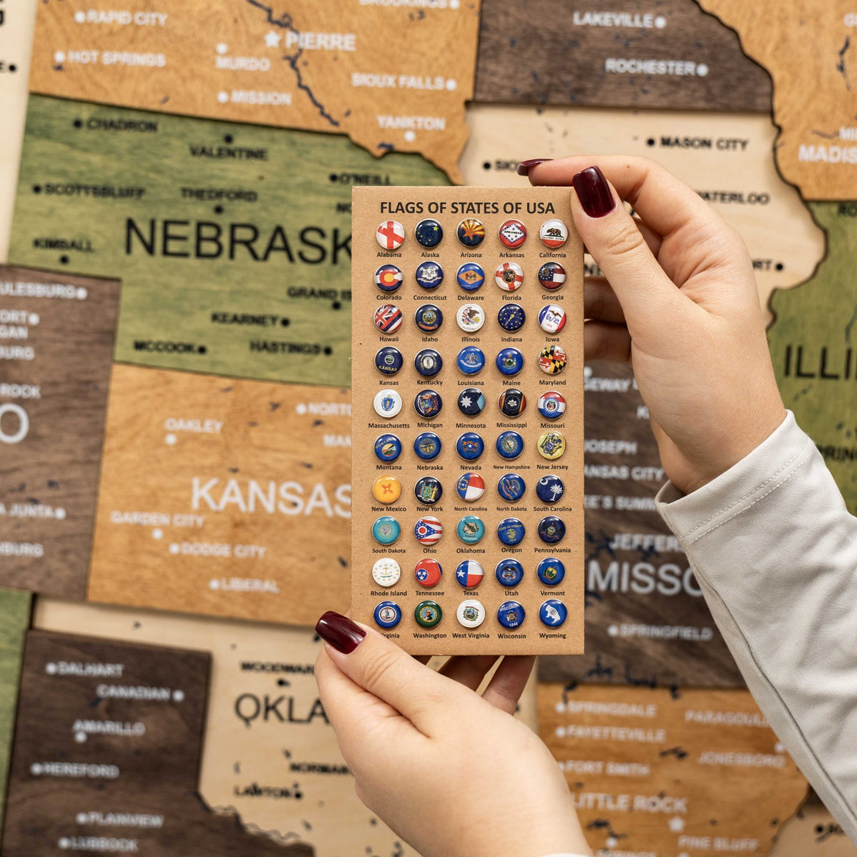 Carte 3D en bois des États-Unis-Multicolore