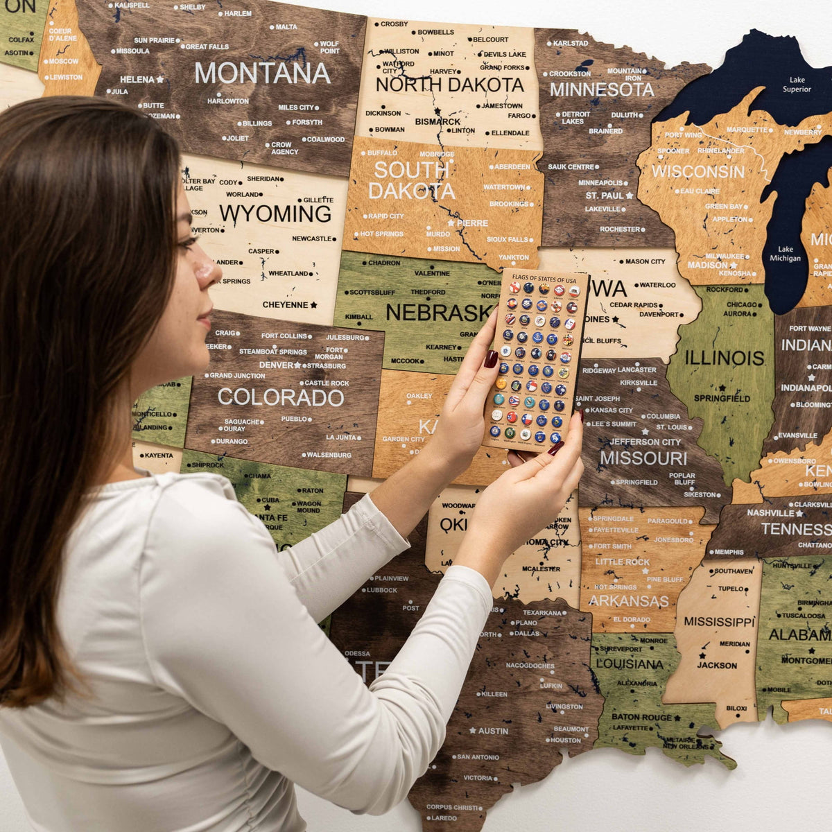 Carte 3D en bois des États-Unis-Multicolore