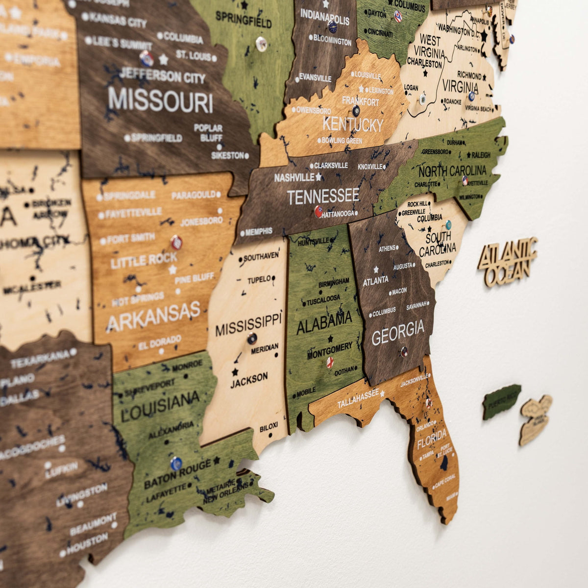 Carte 3D en bois des États-Unis-Multicolore