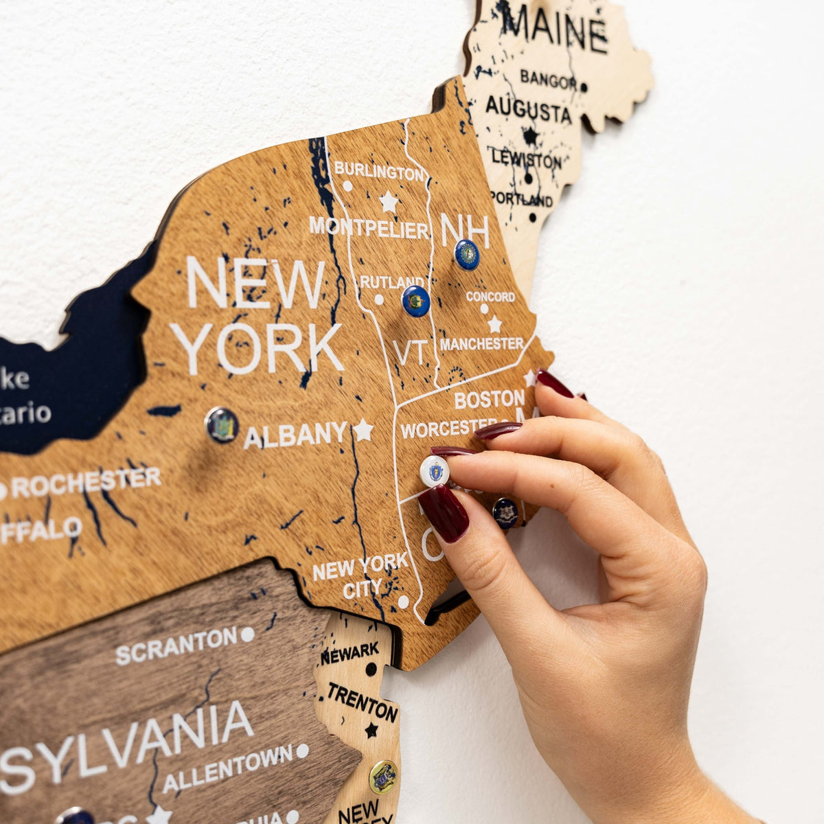 Carte 3D en bois des États-Unis-Multicolore