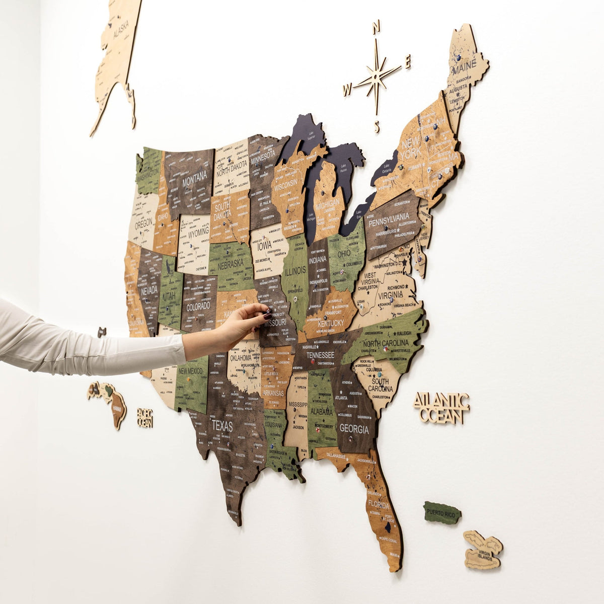 Carte 3D en bois des États-Unis-Multicolore
