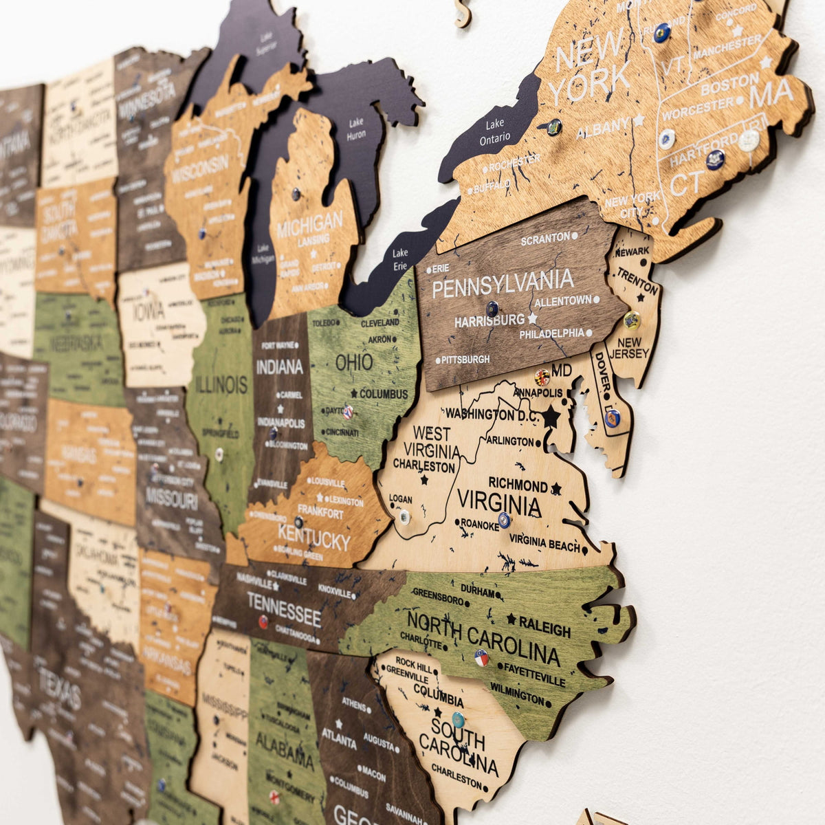 Carte 3D en bois des États-Unis-Multicolore