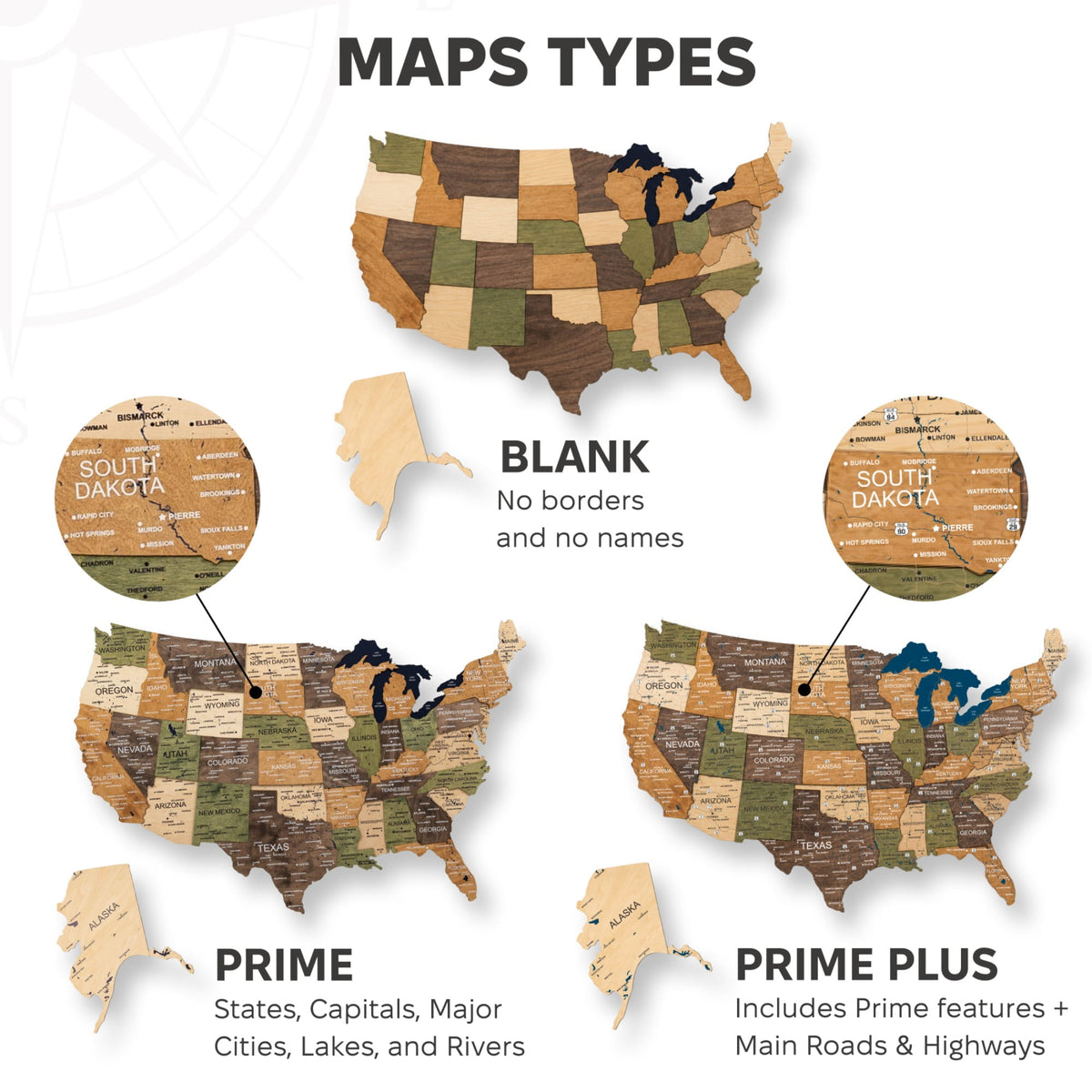 Carte 3D en bois des États-Unis-Multicolore