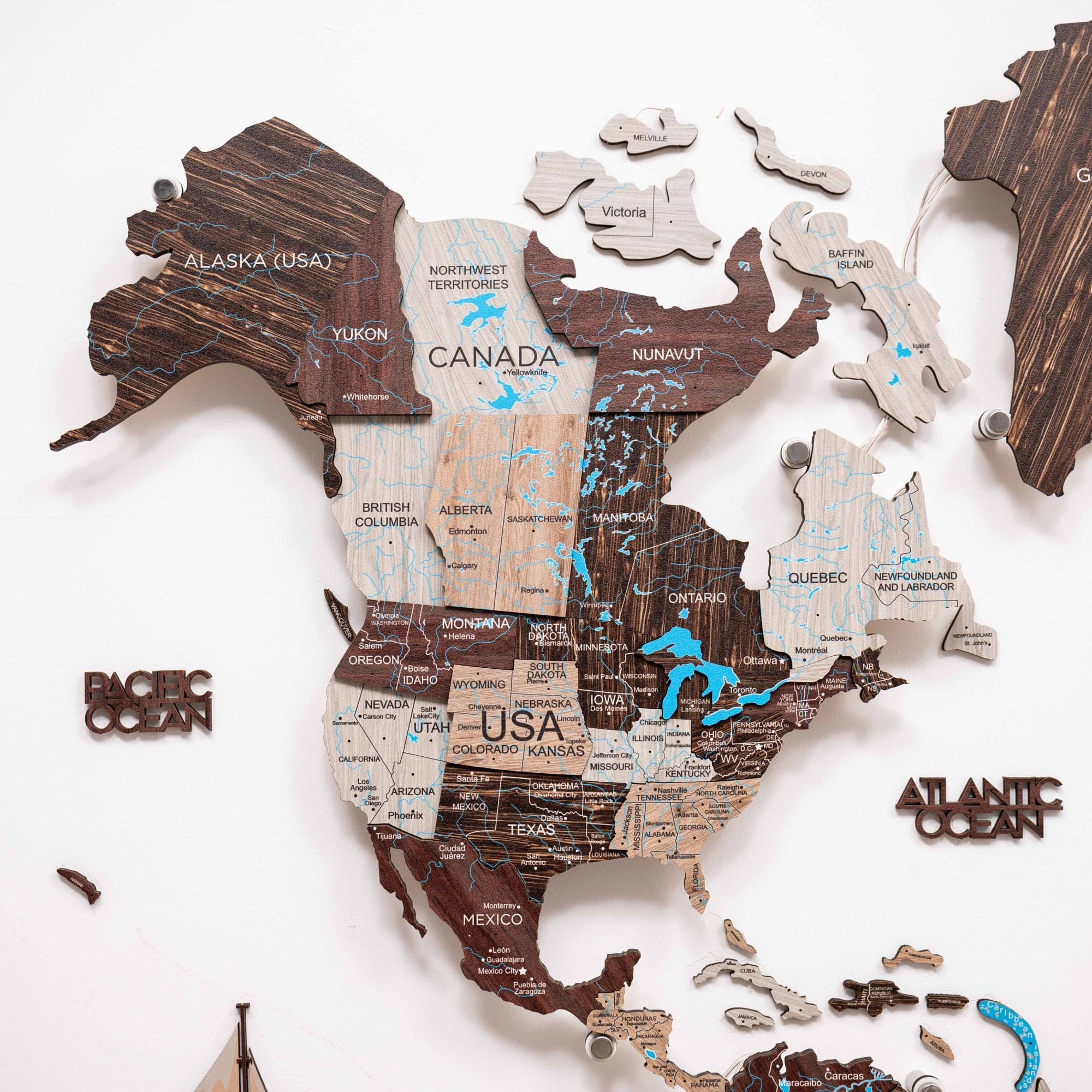 3D LED / LUMINOUS Wooden World Map Cappuccino ‣ Order Now