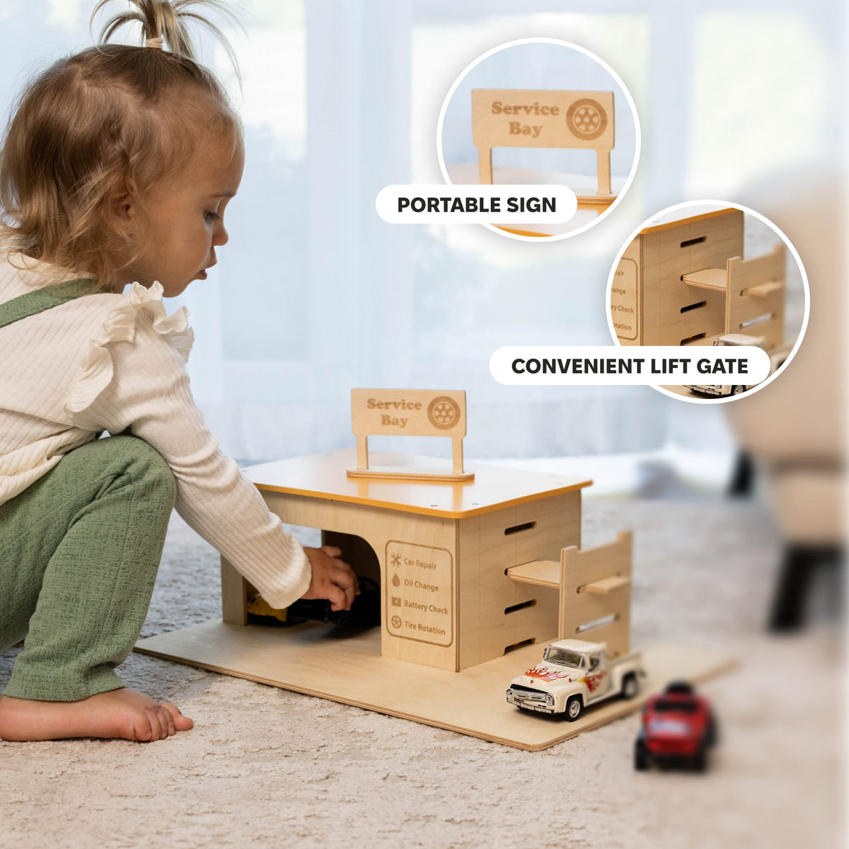 Spielzeug für die Autowerkstatt aus Holz