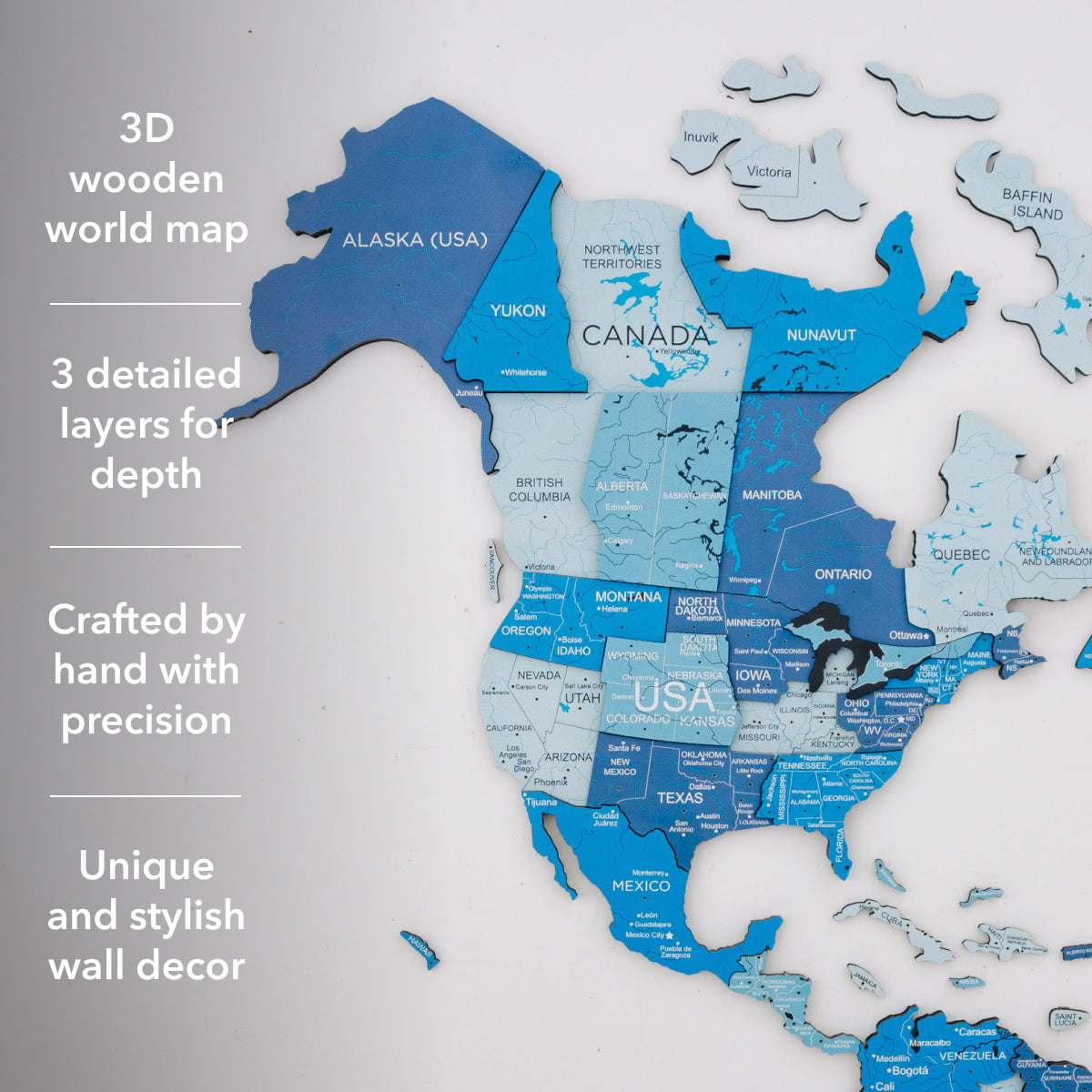3D Wooden World Map Azure ‣ Enjoy The Wood ‣ Order Now