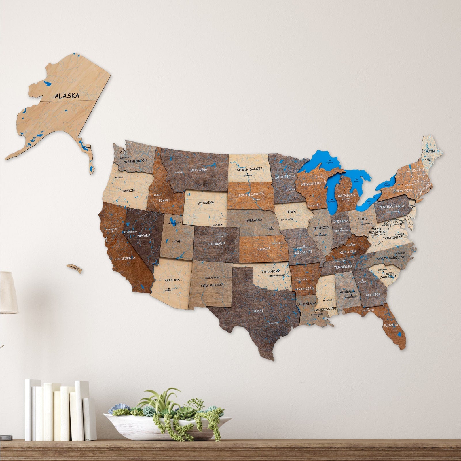 Wooden 3d Map of USA - Multicolor