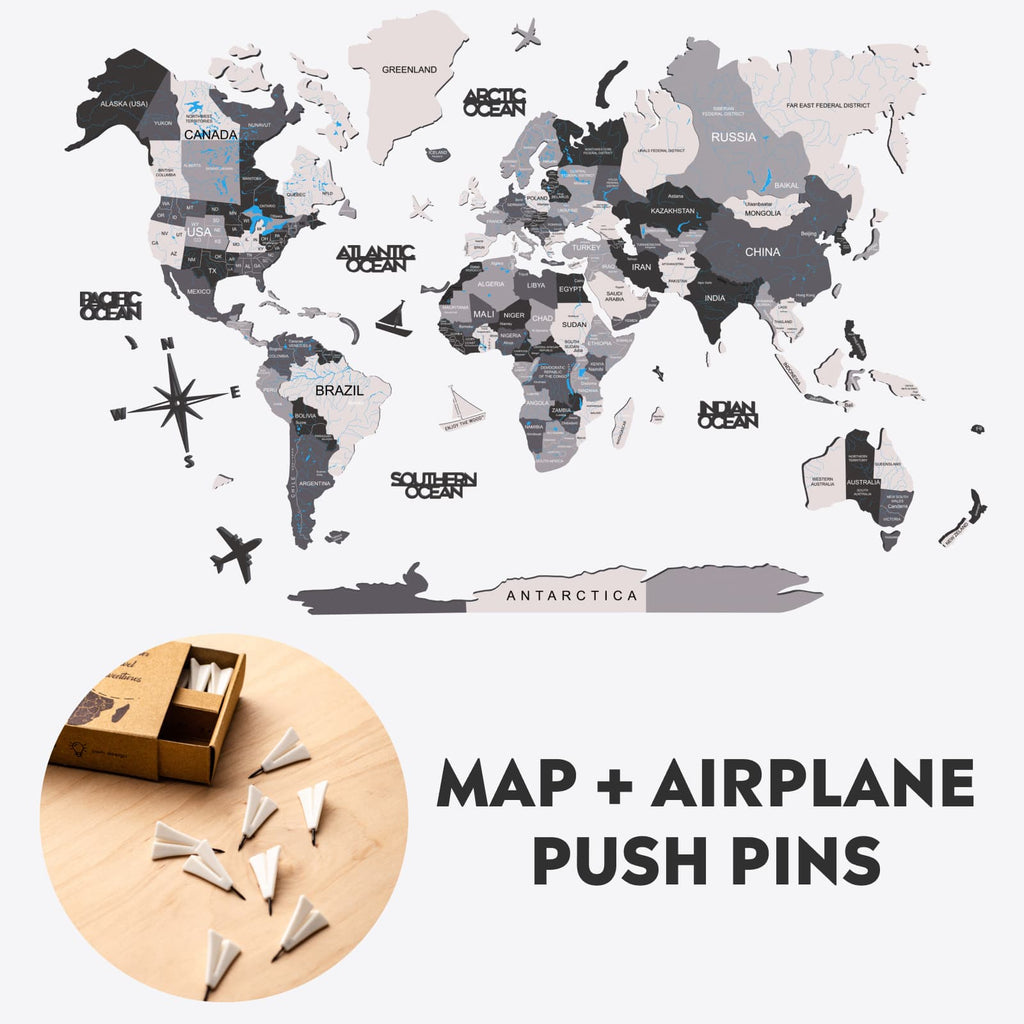 Bundle Colored Map Airplanes Pins