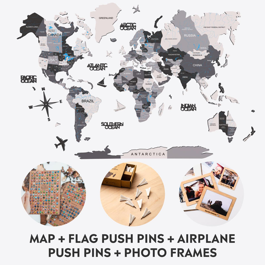 Bundle Colored Map Photo Frames Flags Airplanes Pins