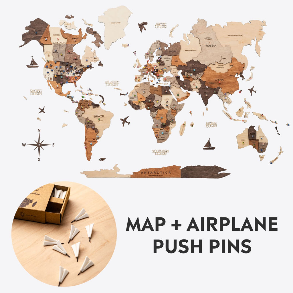 Bundle Wooden Map Airplanes Pins