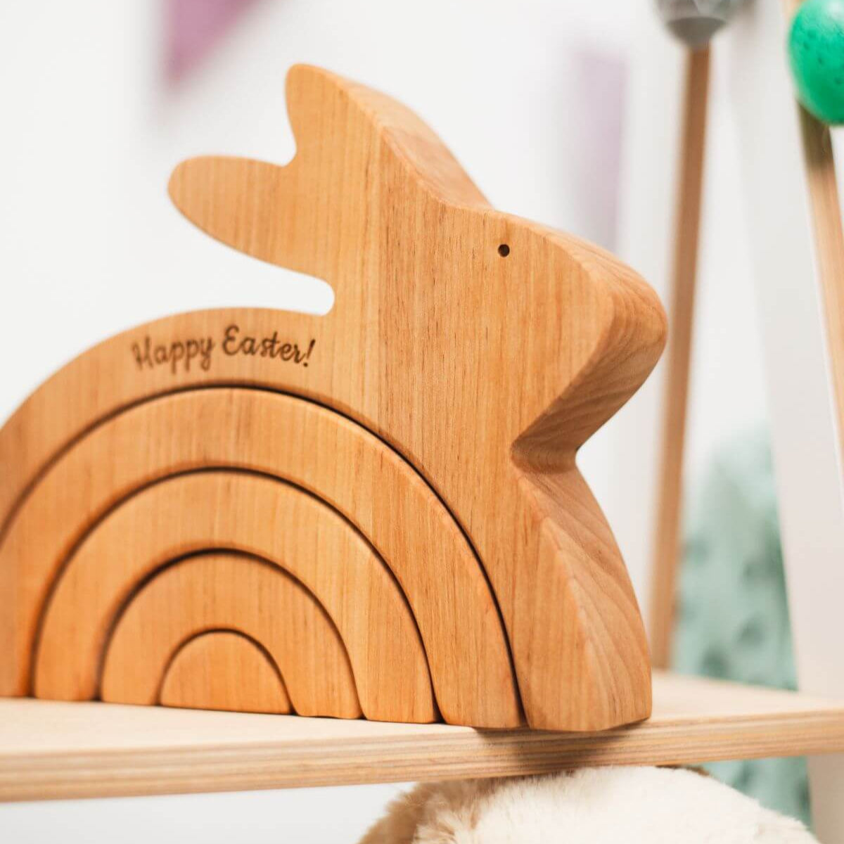  bunny toy on wooden