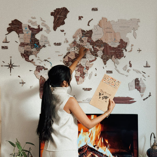 3D Wooden World Map Multilayered Cappuccino Сolor 3D Wooden World Map Multilayered Cappuccino Сolor