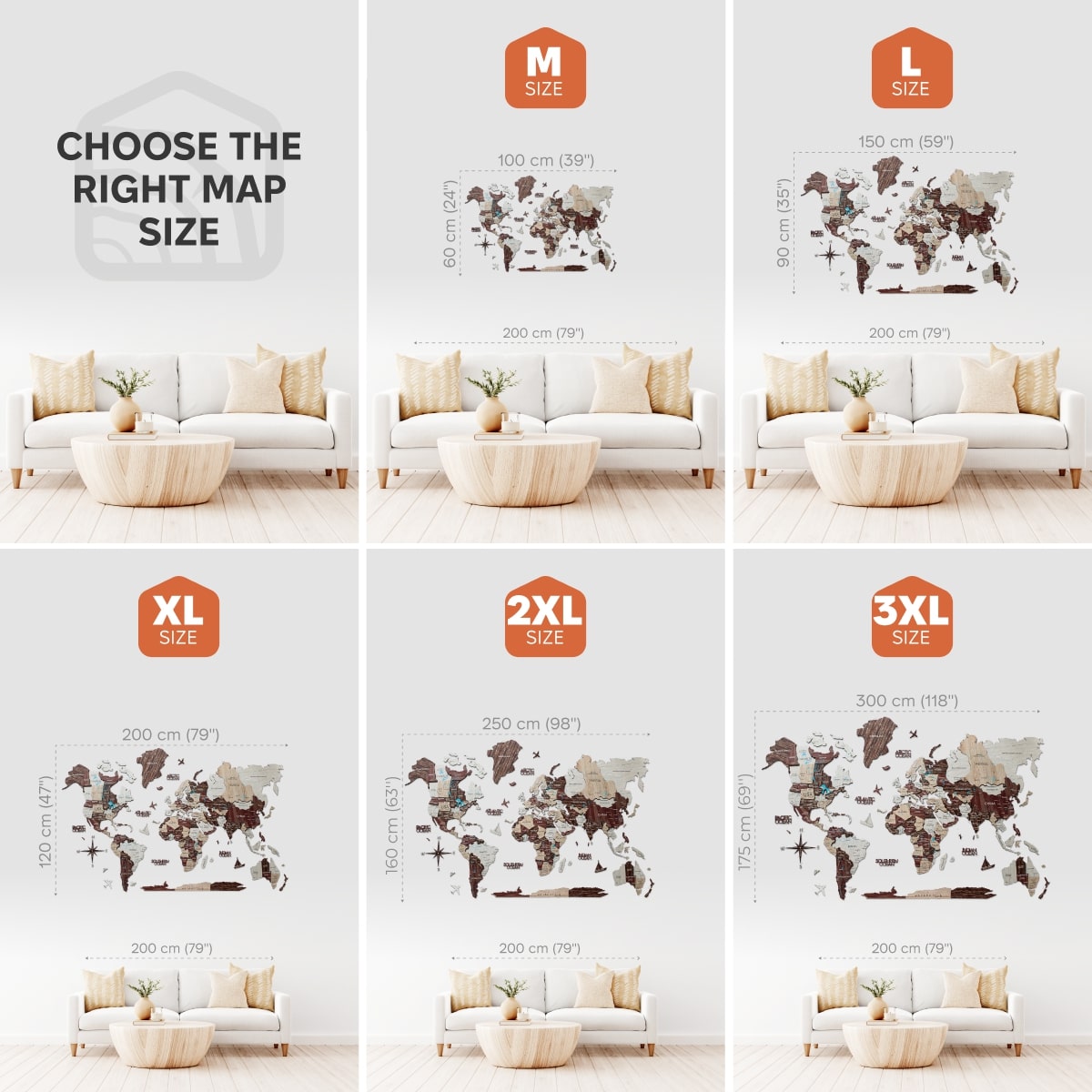3D Wooden World Map Multilayered Cappuccino Сolor