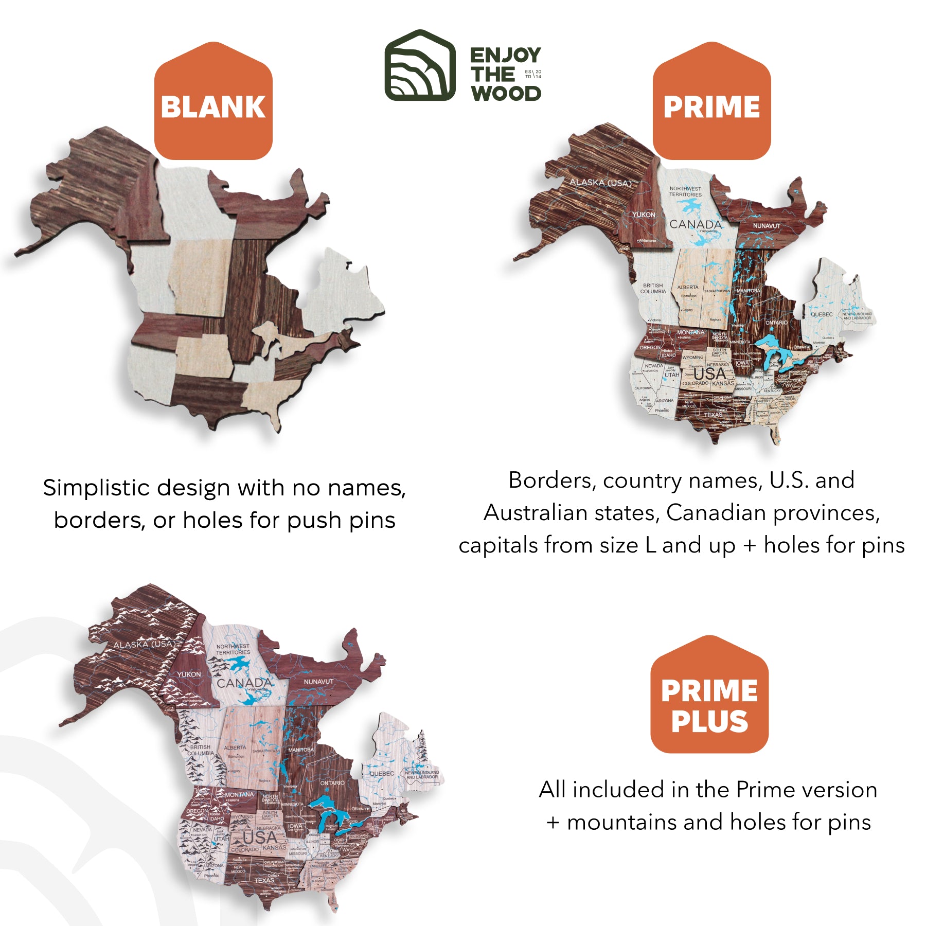 3D Wooden World Map Multilayered Cappuccino Сolor