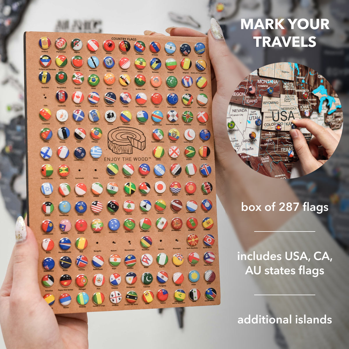 3D Wooden World Map Multilayered Cappuccino Сolor