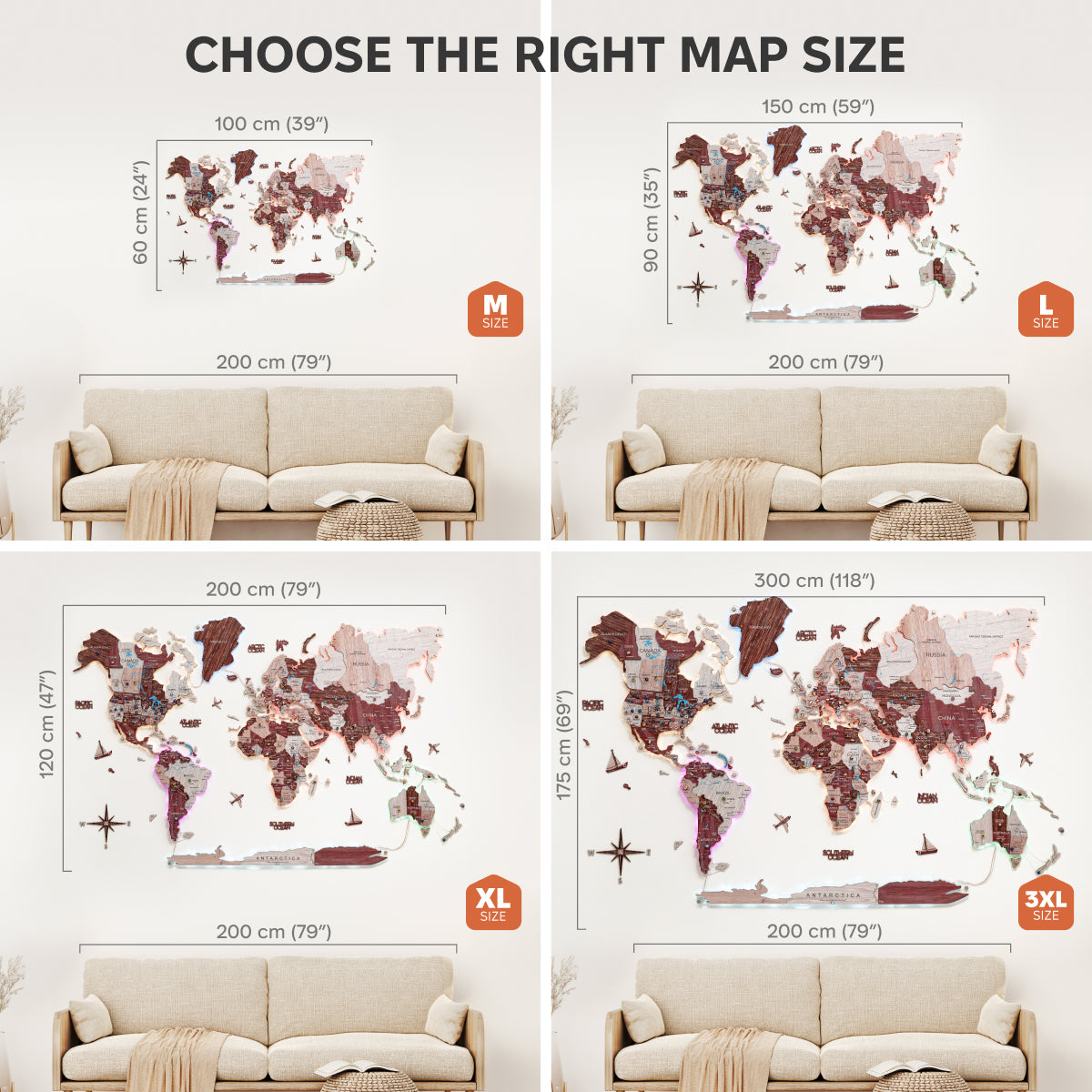 3D LUMINOUS LED Wooden World Map 2.0 Cappuccino