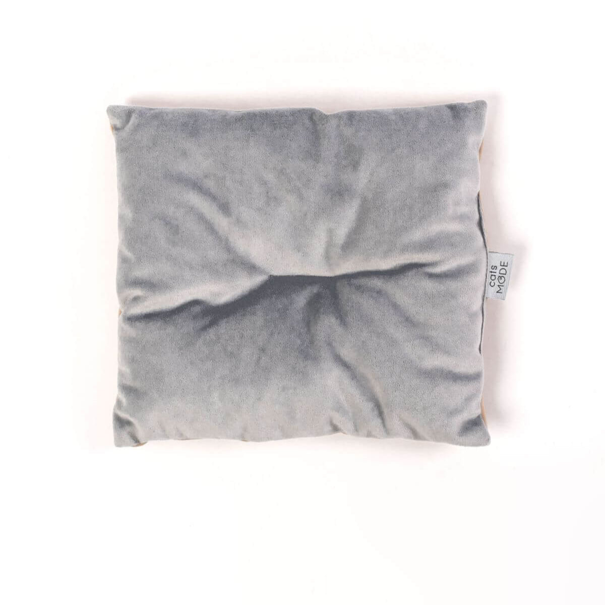cat cushion pillow in grey color and of square shape