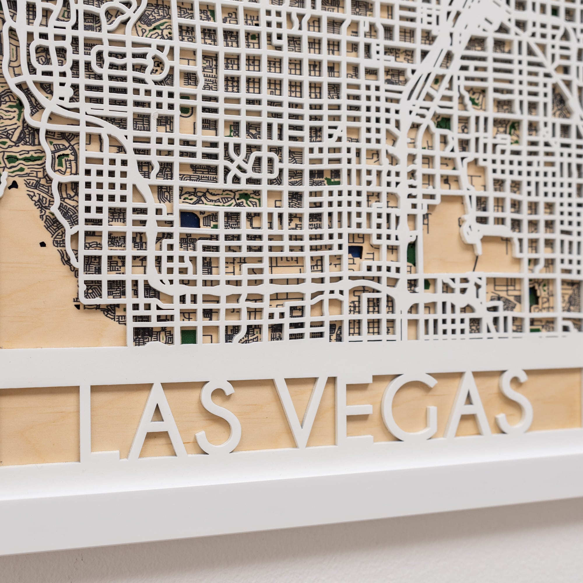 Wooden wall art with a map of Las Vegas