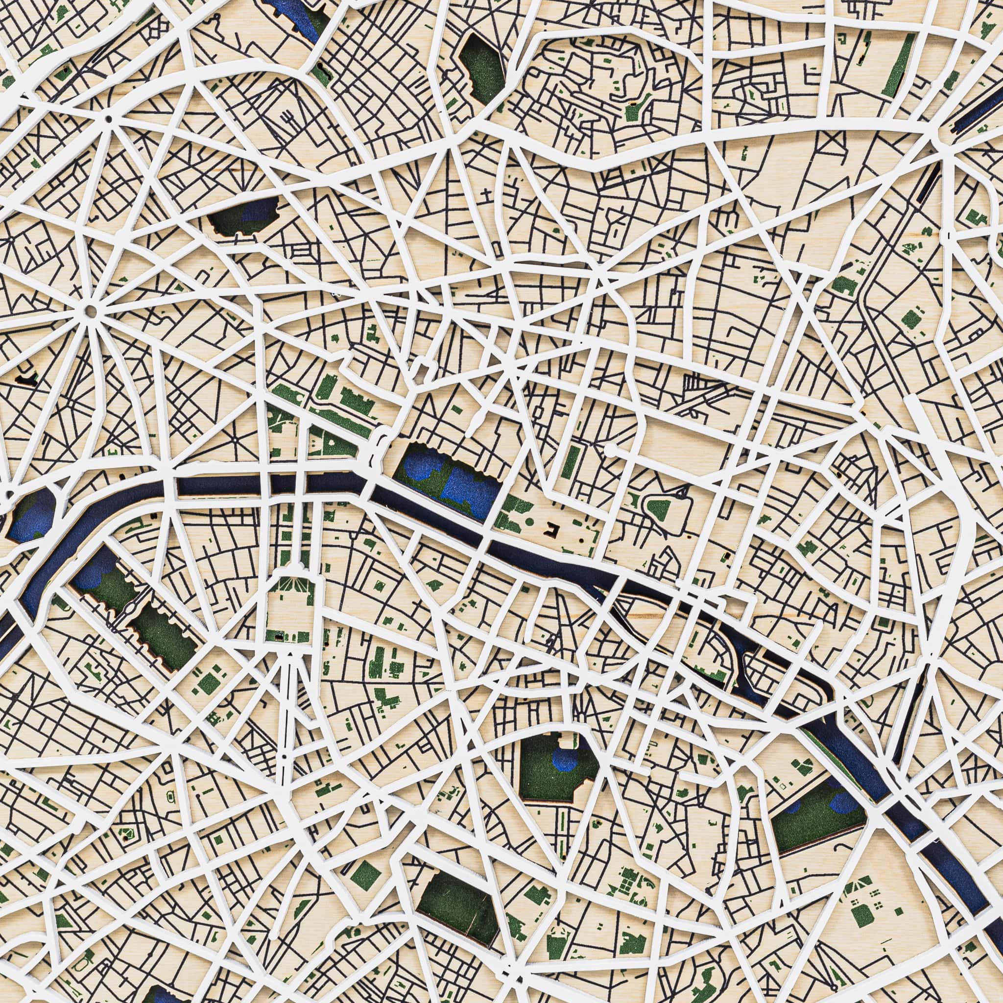 Detailed city map with roads and landmarks on a beige background