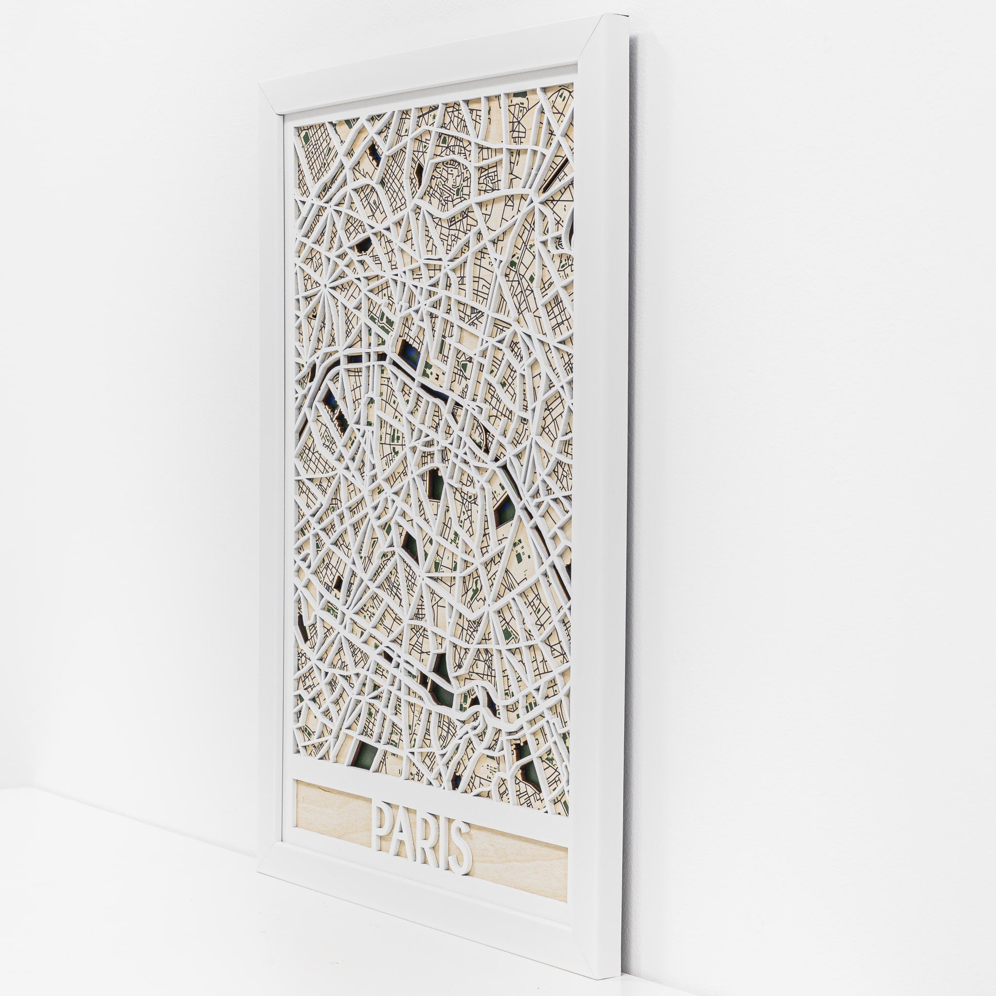 Framed map of Paris on a white background