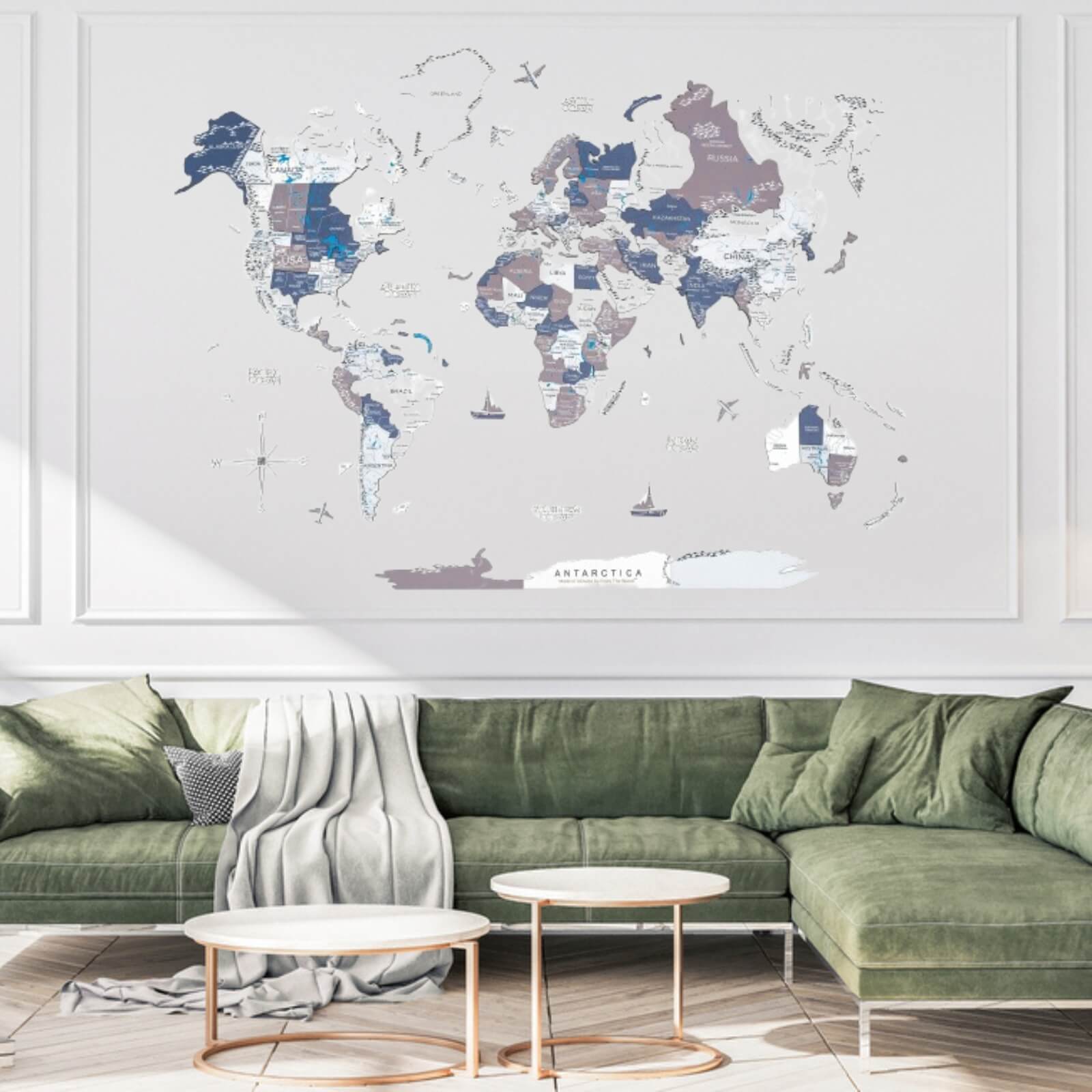 3D colored world map wall decor