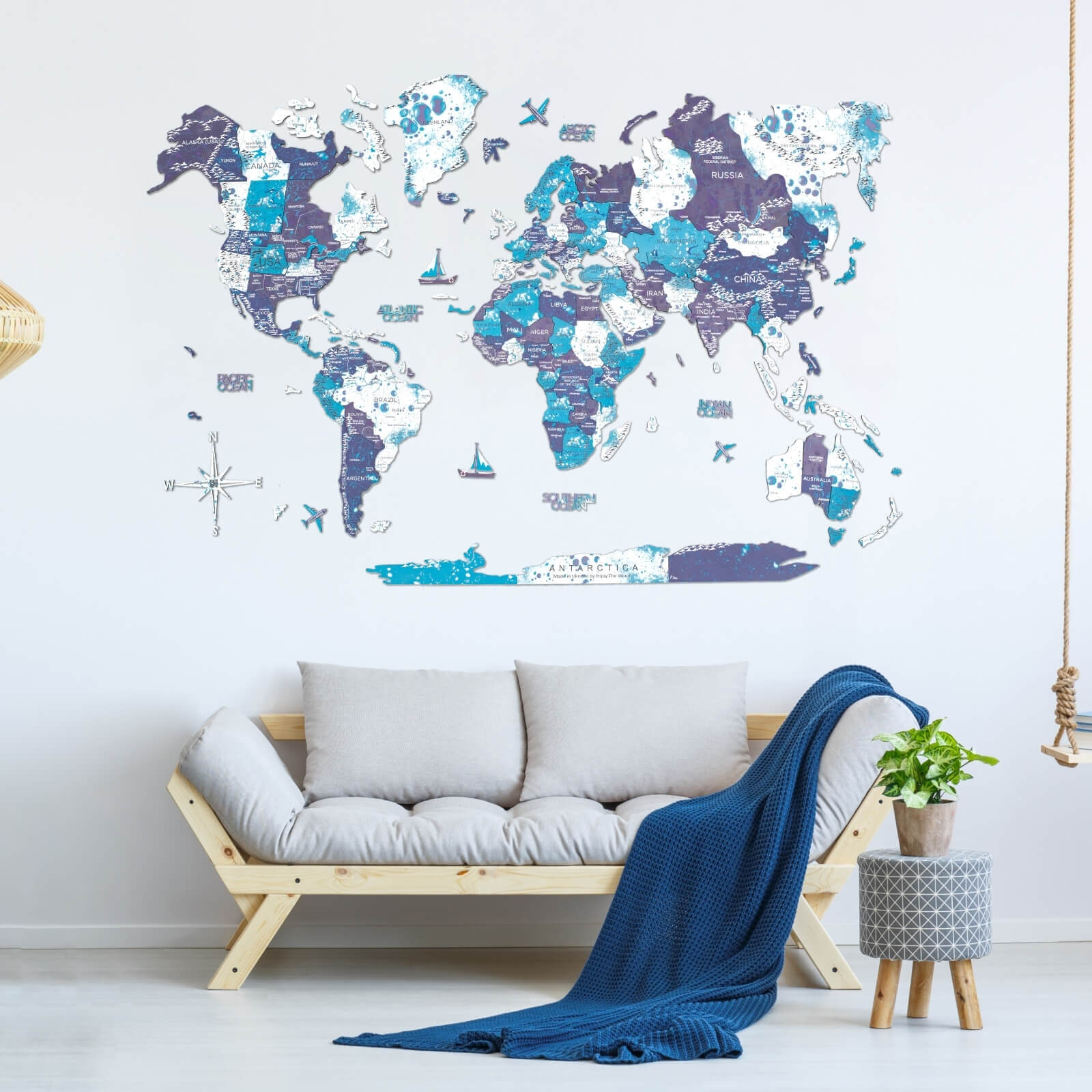 colored wooden world map
