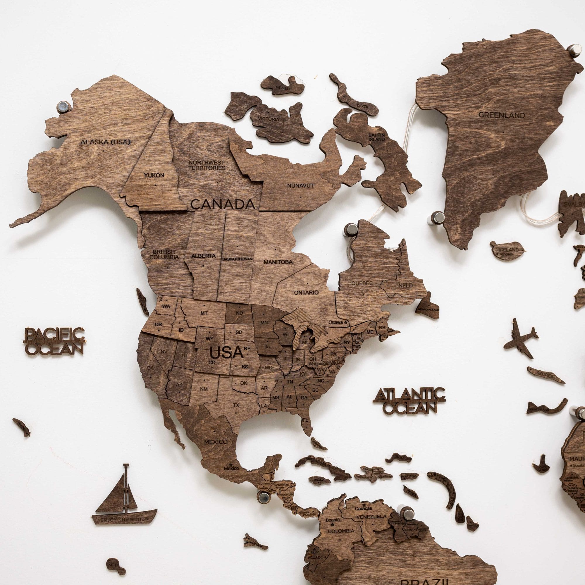3D LED Wooden World Map 3.0 Dark Walnut