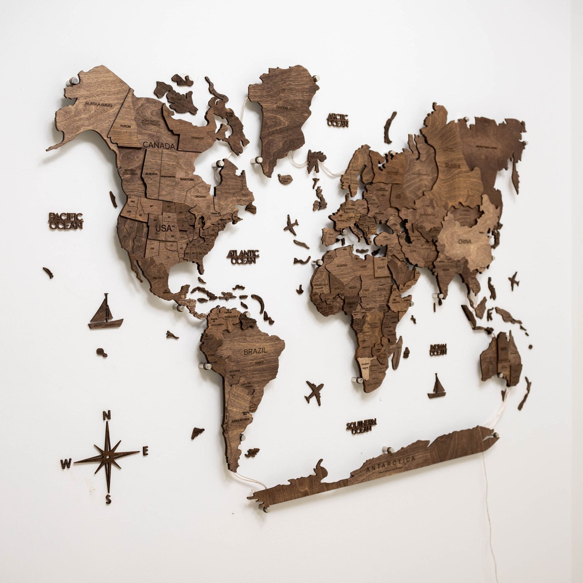 3D LED Wooden World Map 3.0 Dark Walnut