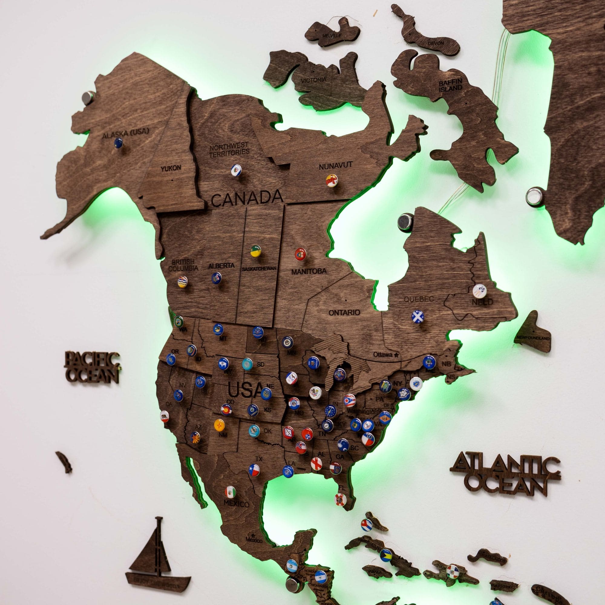 3D LED Wooden World Map 3.0 Dark Walnut