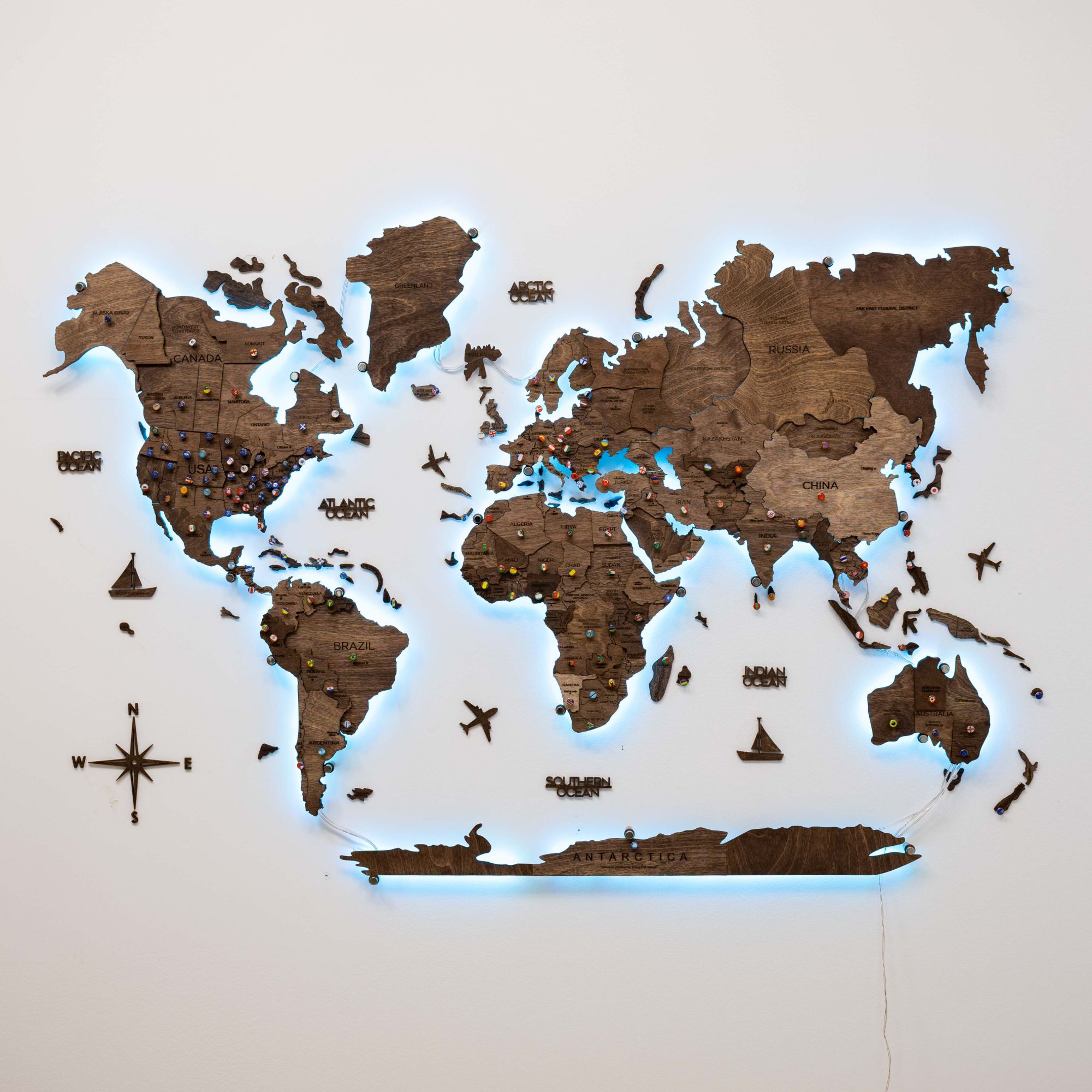3D LED Wooden World Map 3.0 Dark Walnut