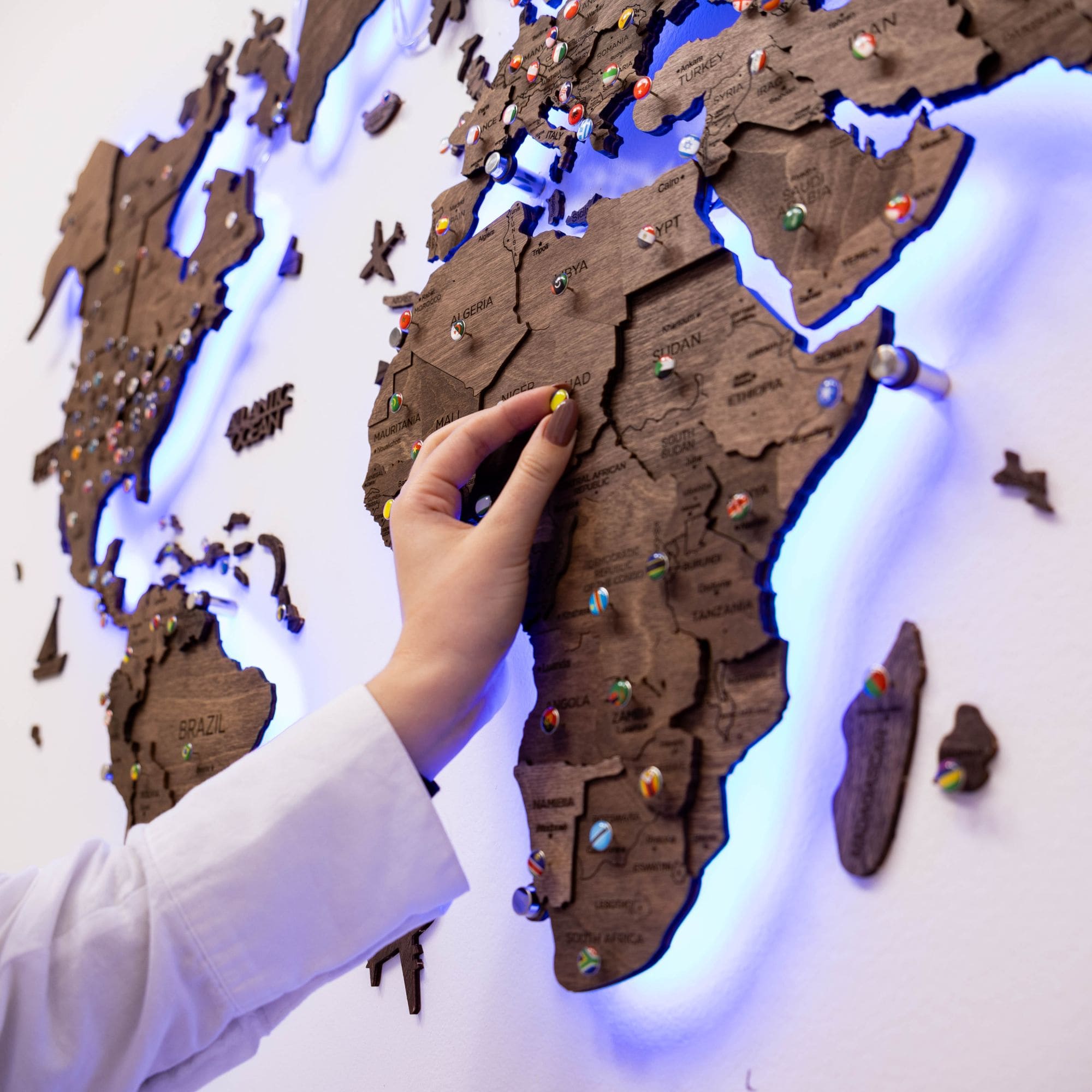 3D LED Wooden World Map 3.0 Dark Walnut