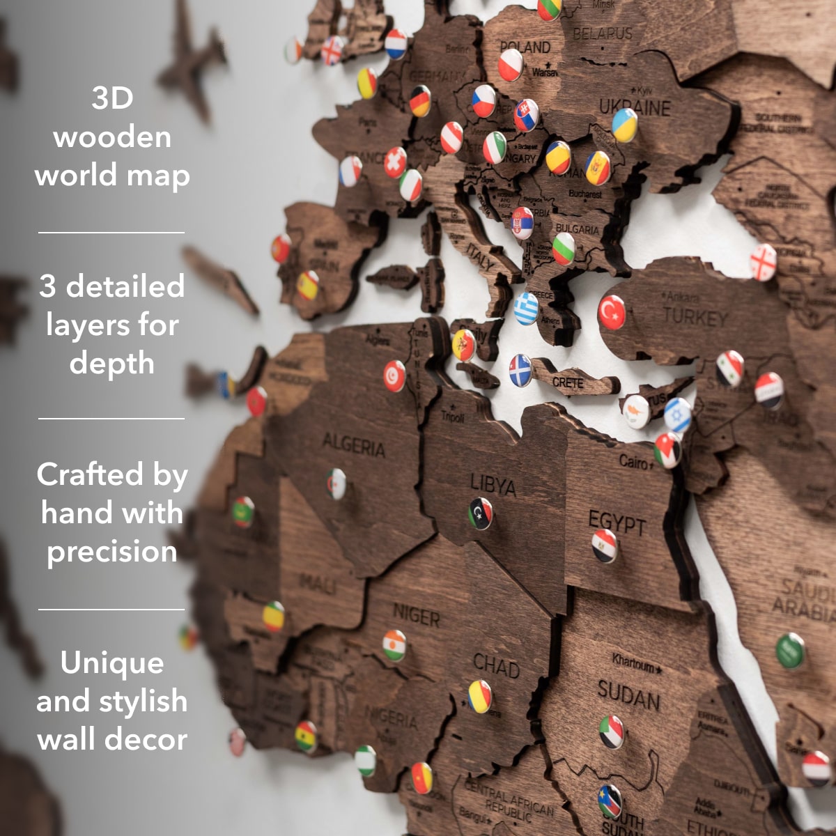 3D Wooden World Map Color Dark Walnut ‣ Enjoy The Wood
