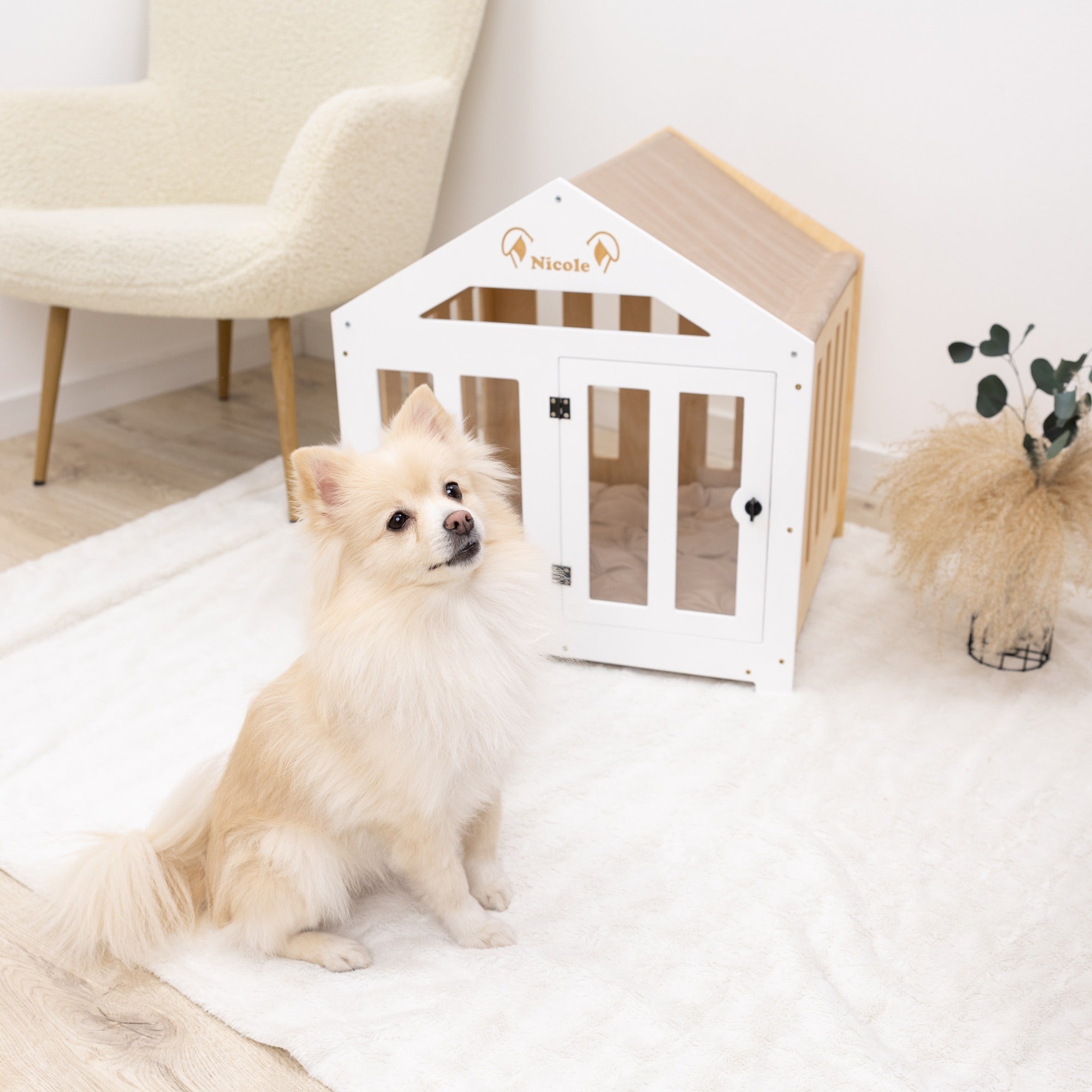 Dog House with a Fabric Roof - White by Enjoy The Wood 