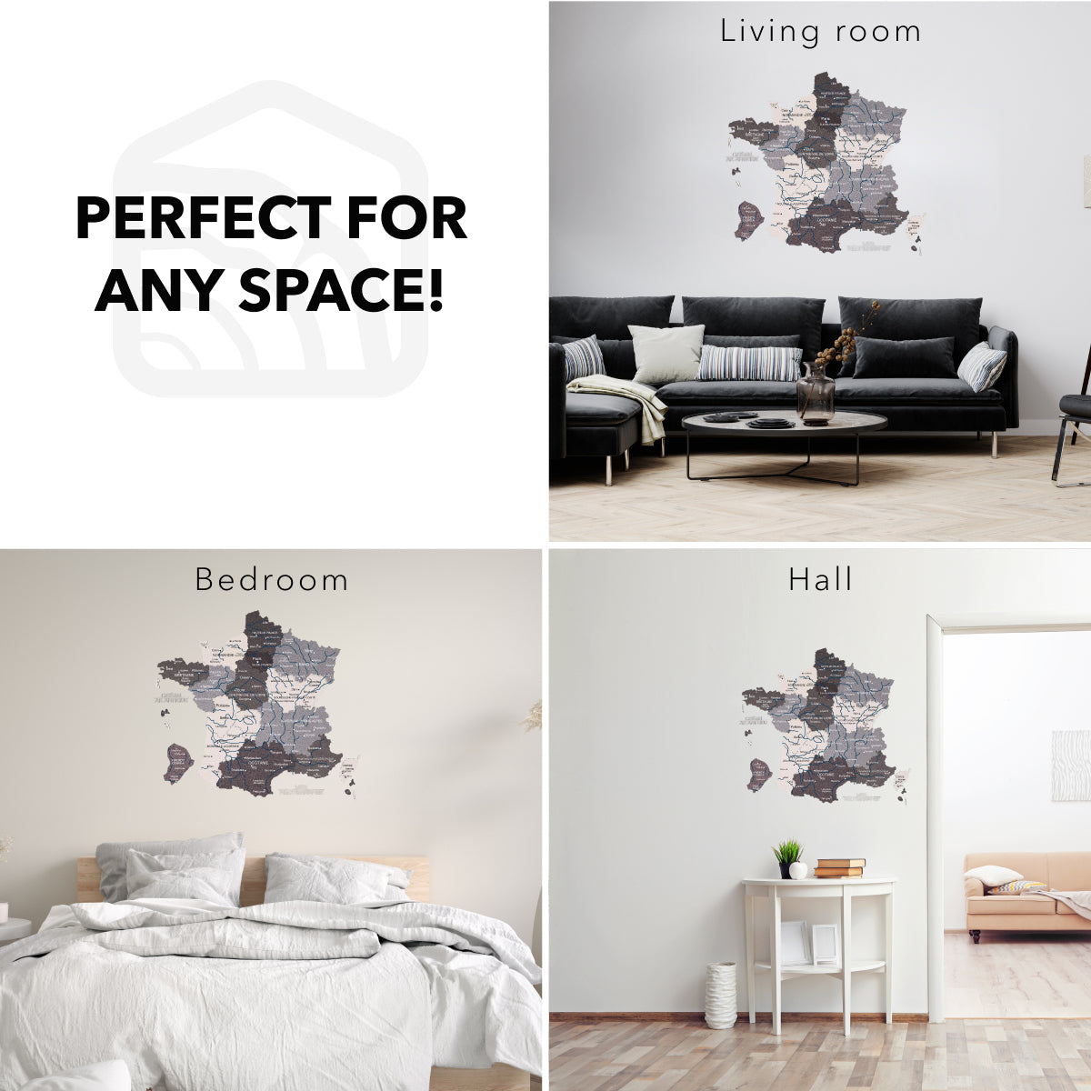 Woman interacting with a wall-mounted map of France